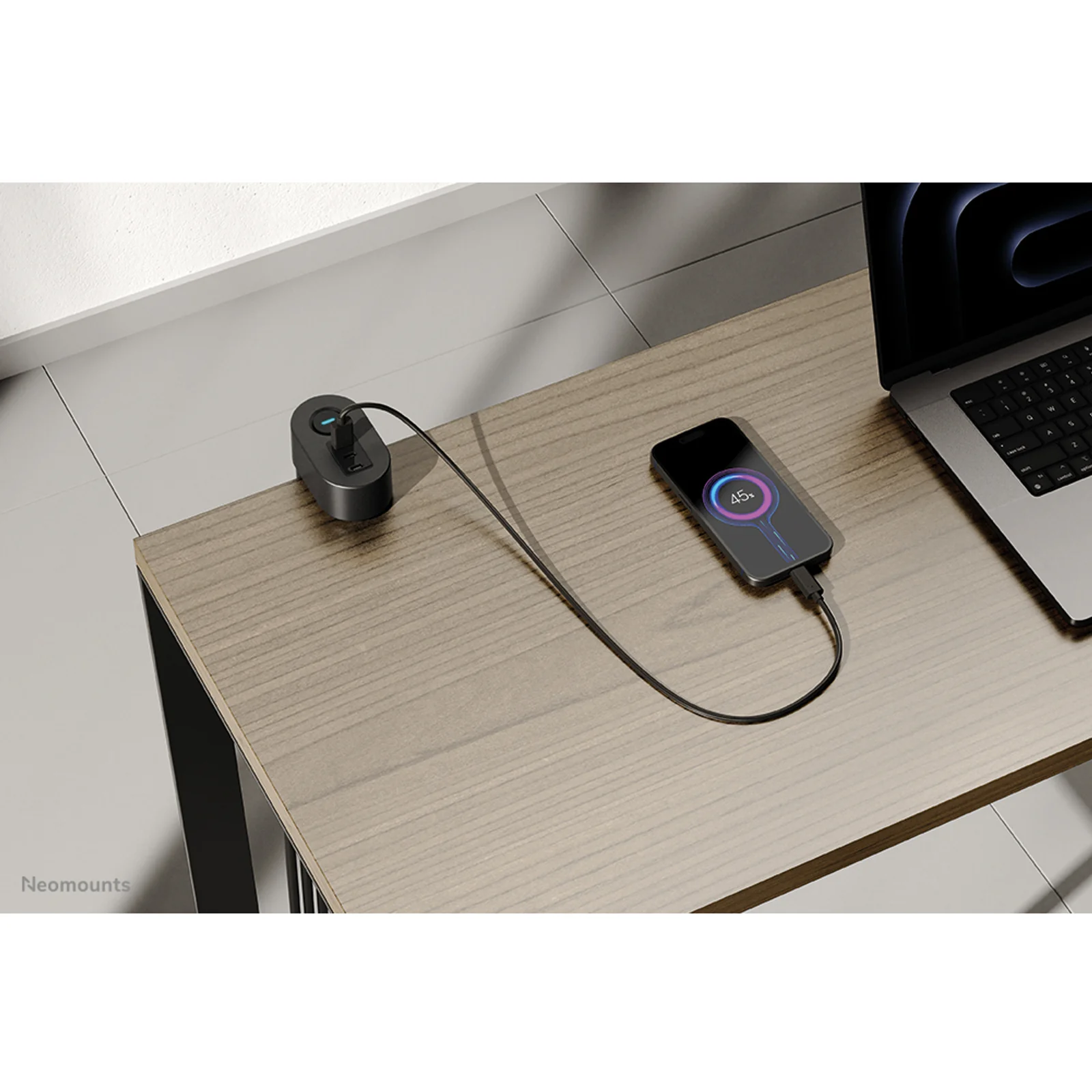 Neomounts DS22-840BL6 Multiprise de bureau avec pince et ports USB-C et USB-A - charge rapide