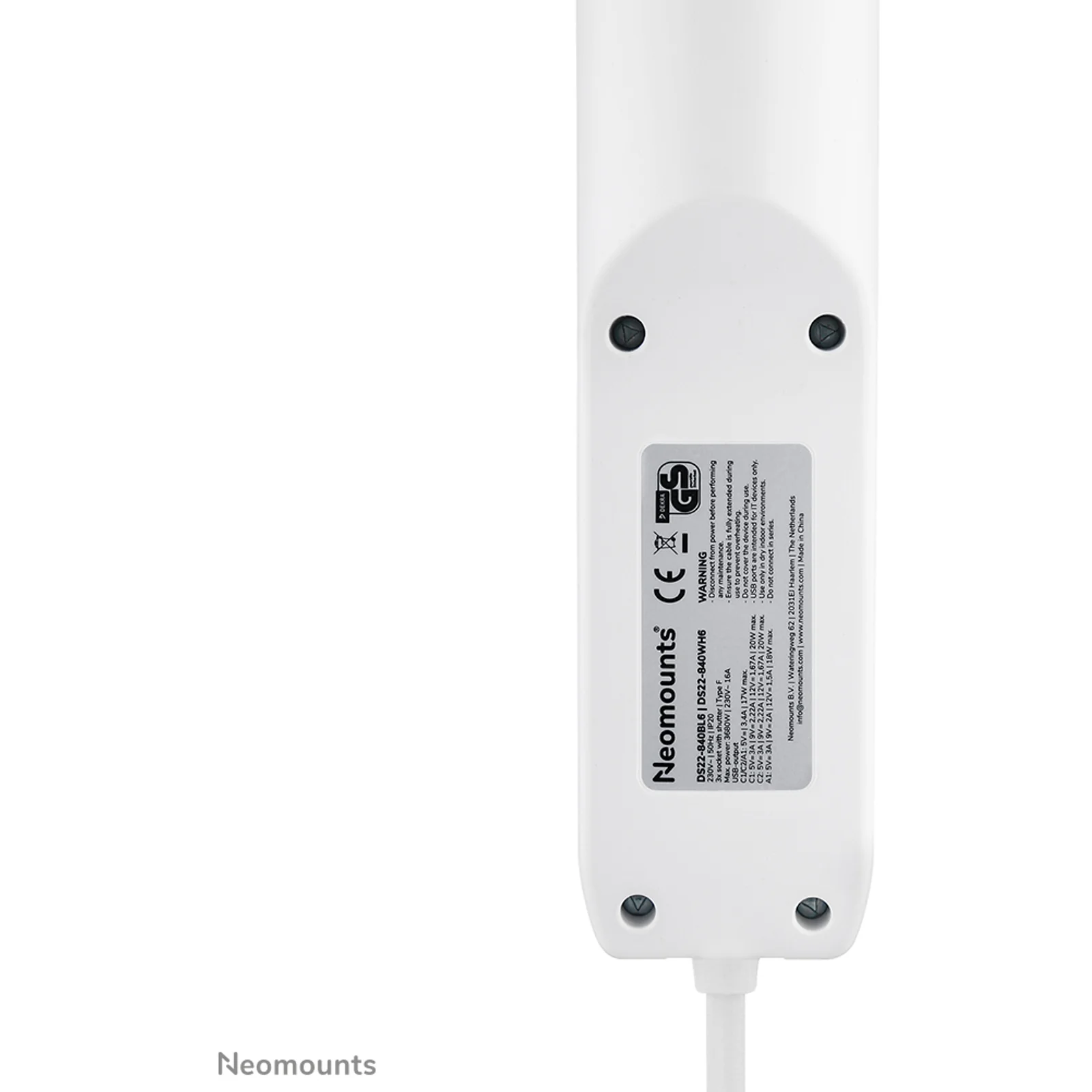 Neomounts DS22-840WH6 Multiprise de bureau avec pince et ports USB-C et USB-A - charge rapide