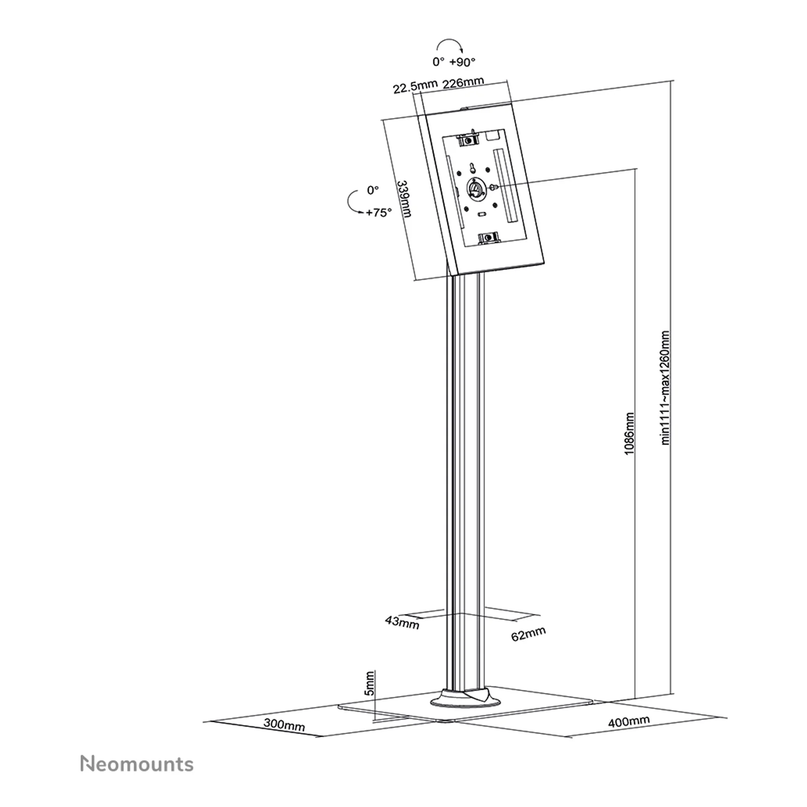 Neomounts FL15-650WH1 Support pour tablette au sol 9.7-11" - verrouillable