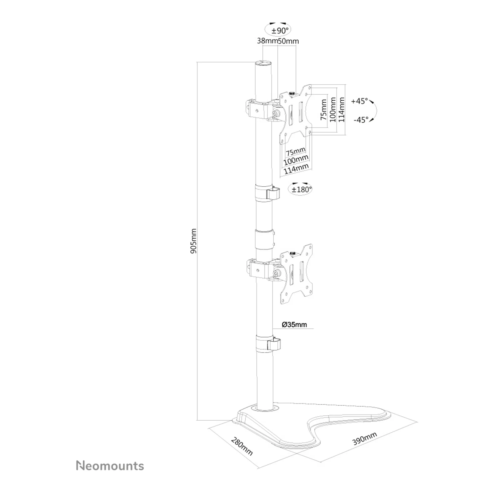 Neomounts FPMA-D550DDVBLACK Support d'écran à poser 10-32" - installation verticale