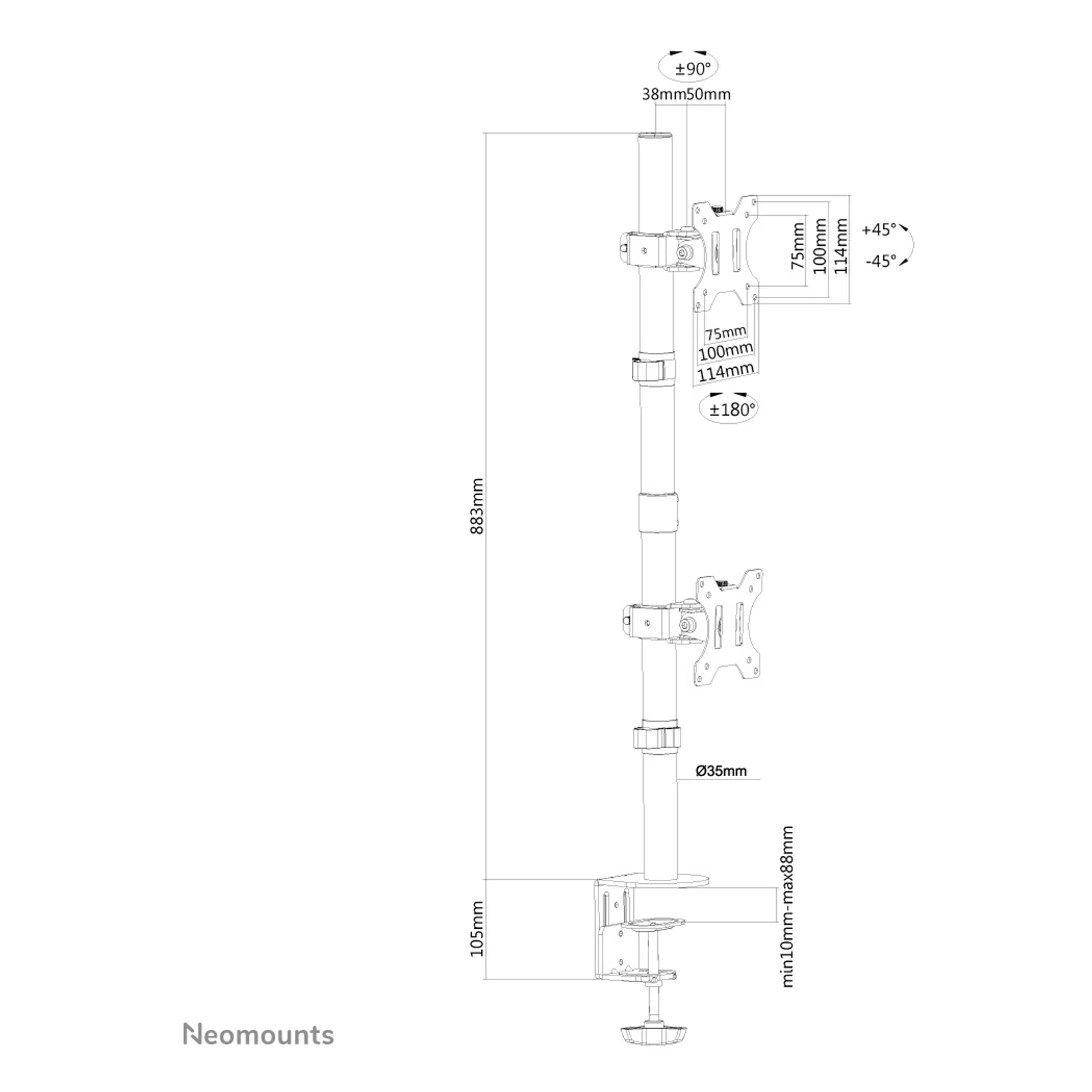 Neomounts FPMA-D550DVBLACK Support d'écran à fixer 10-32" - installation verticale