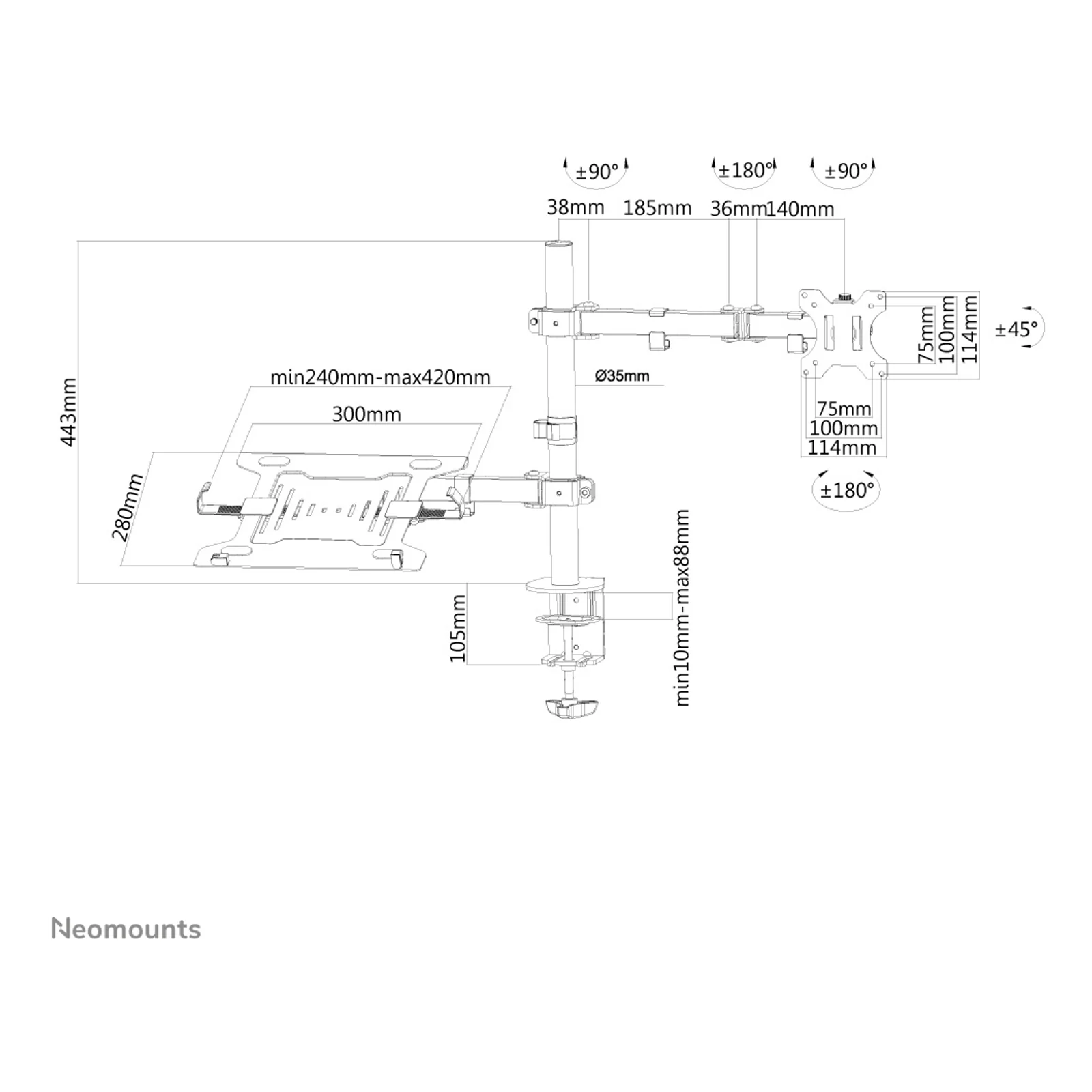 Neomounts FPMA-D550NOTEBOOK Support d'écran à fixer avec support pour ordinateur portable 10-32"