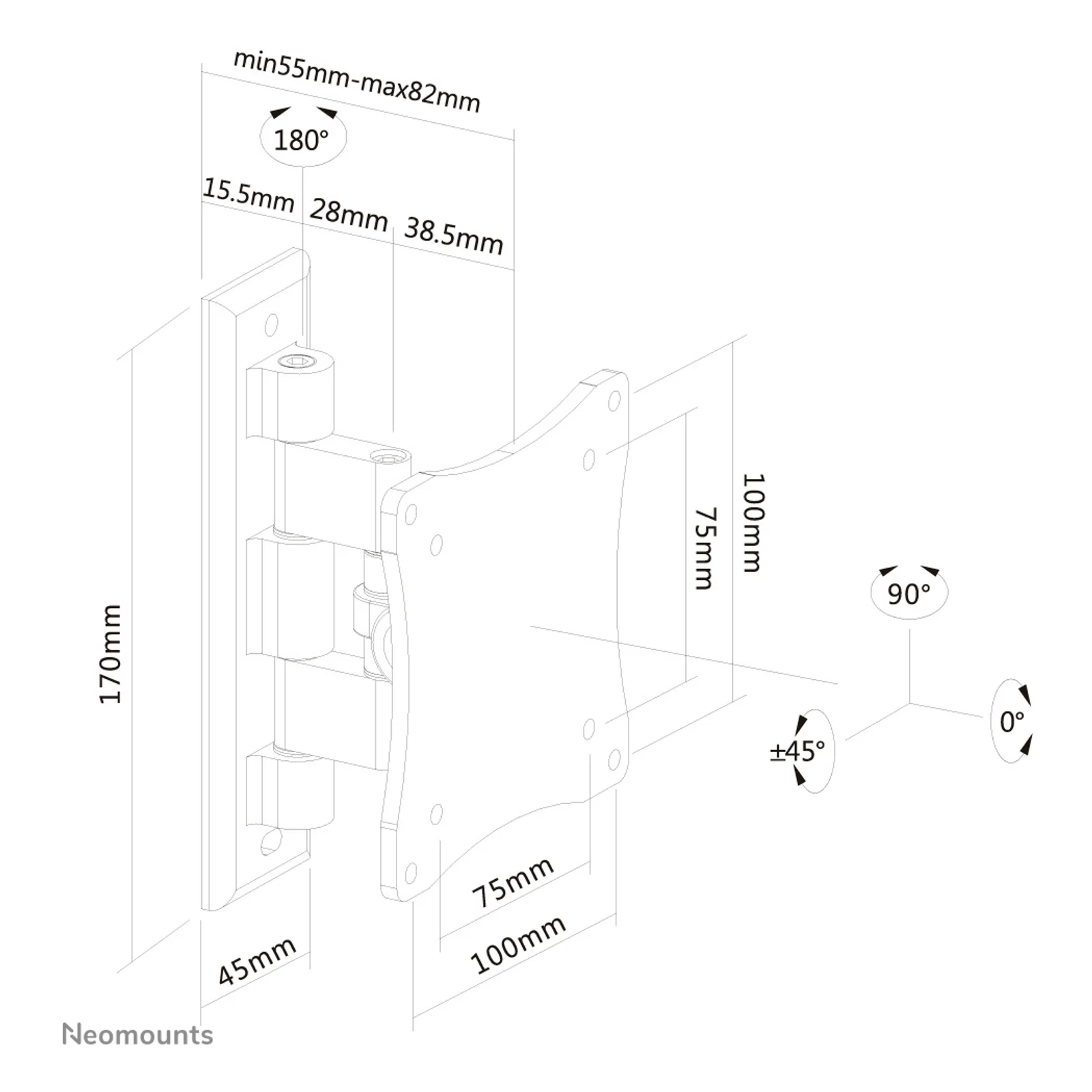 Neomounts FPMA-W810 Support d'écran mural 10-27" - orientable