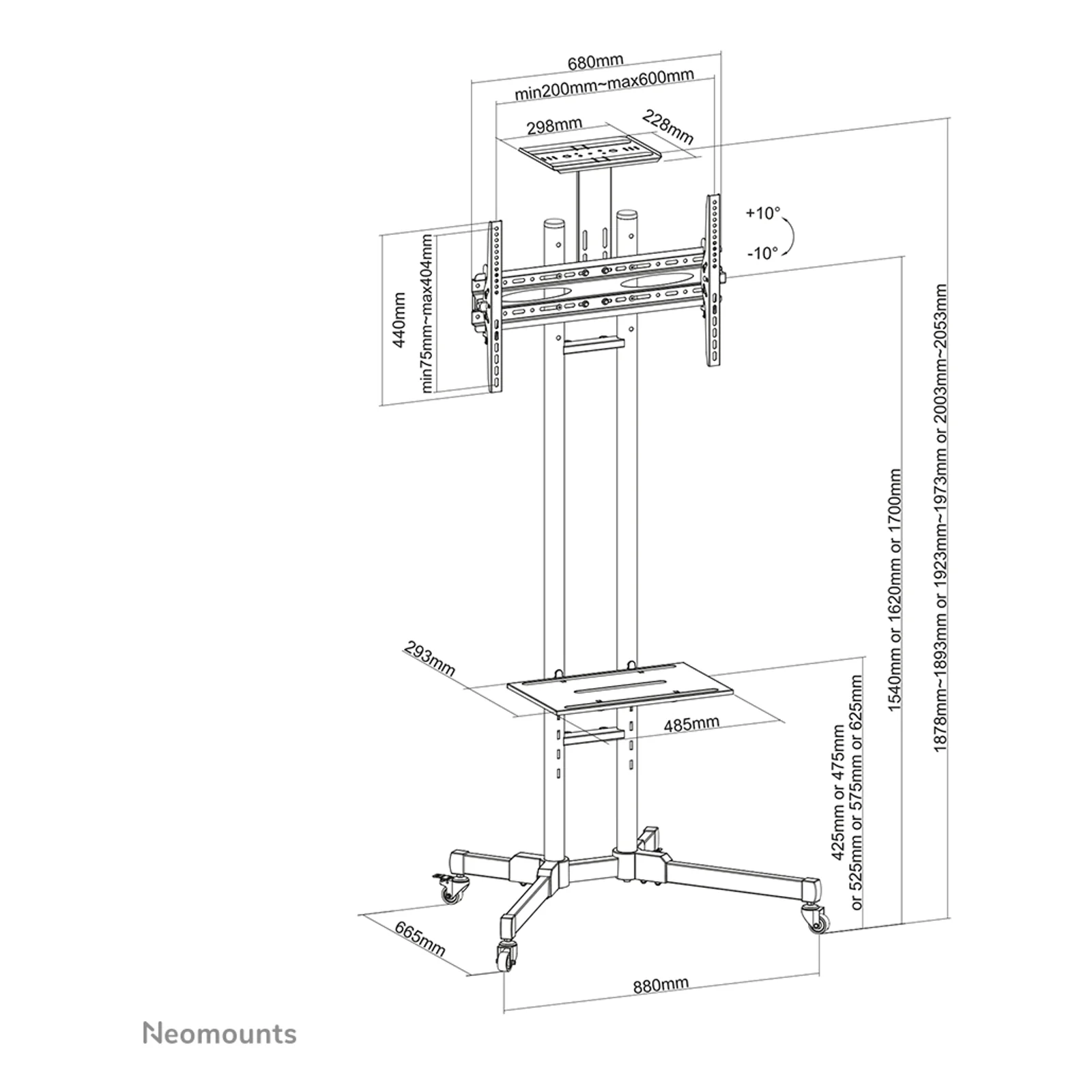Neomounts PLASMA-M1700E Chariot pour écran 32-70"