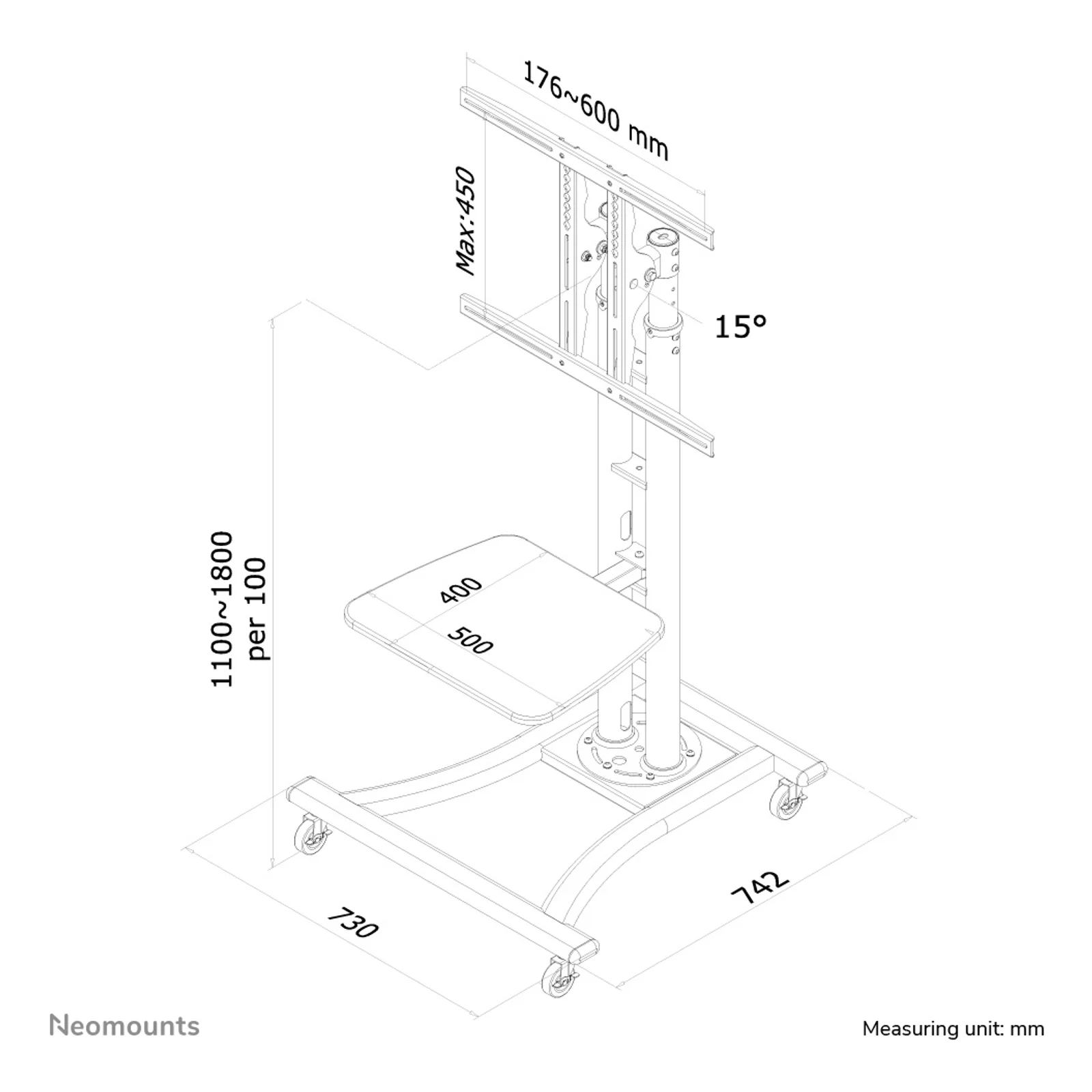 Neomounts PLASMA-M1800E Chariot pour écran 27-70"