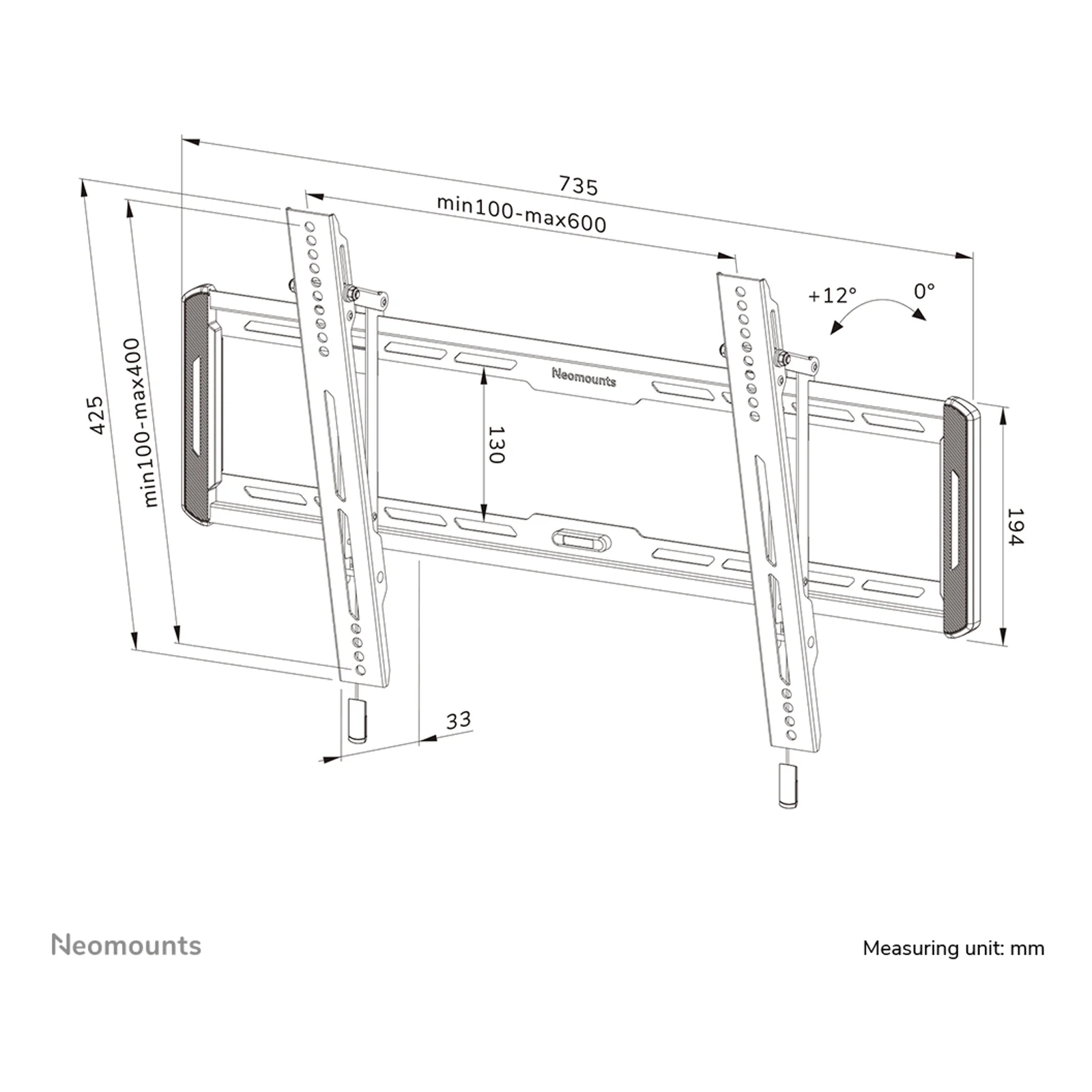 Neomounts WL35-550BL16 Support pour écran mural 42-86" - inclinable - installation facile