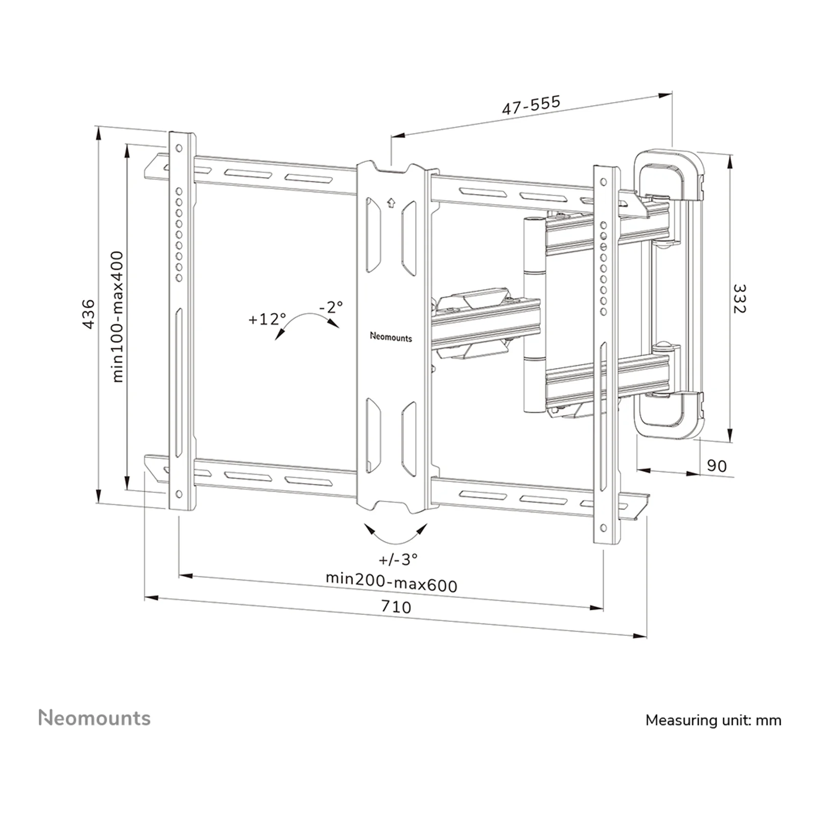 Neomounts WL40S-850BL16 Support pour écran mural 40-70" - orientable - installation rapide