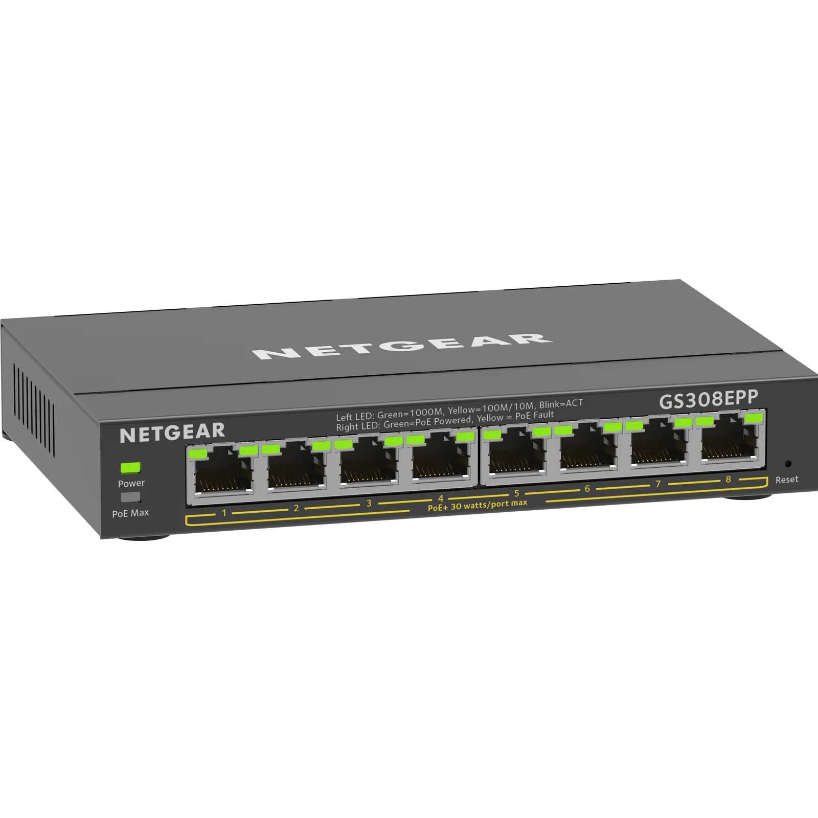 NETGEAR 8-Port Gigabit Ethernet High-Power PoE+ Plus Switch (GS308EPP) Géré L2/L3 Gigabit Ethernet (10/100/1000) Connexion Ethernet, supportant l'alimentation via ce port (PoE) Noir