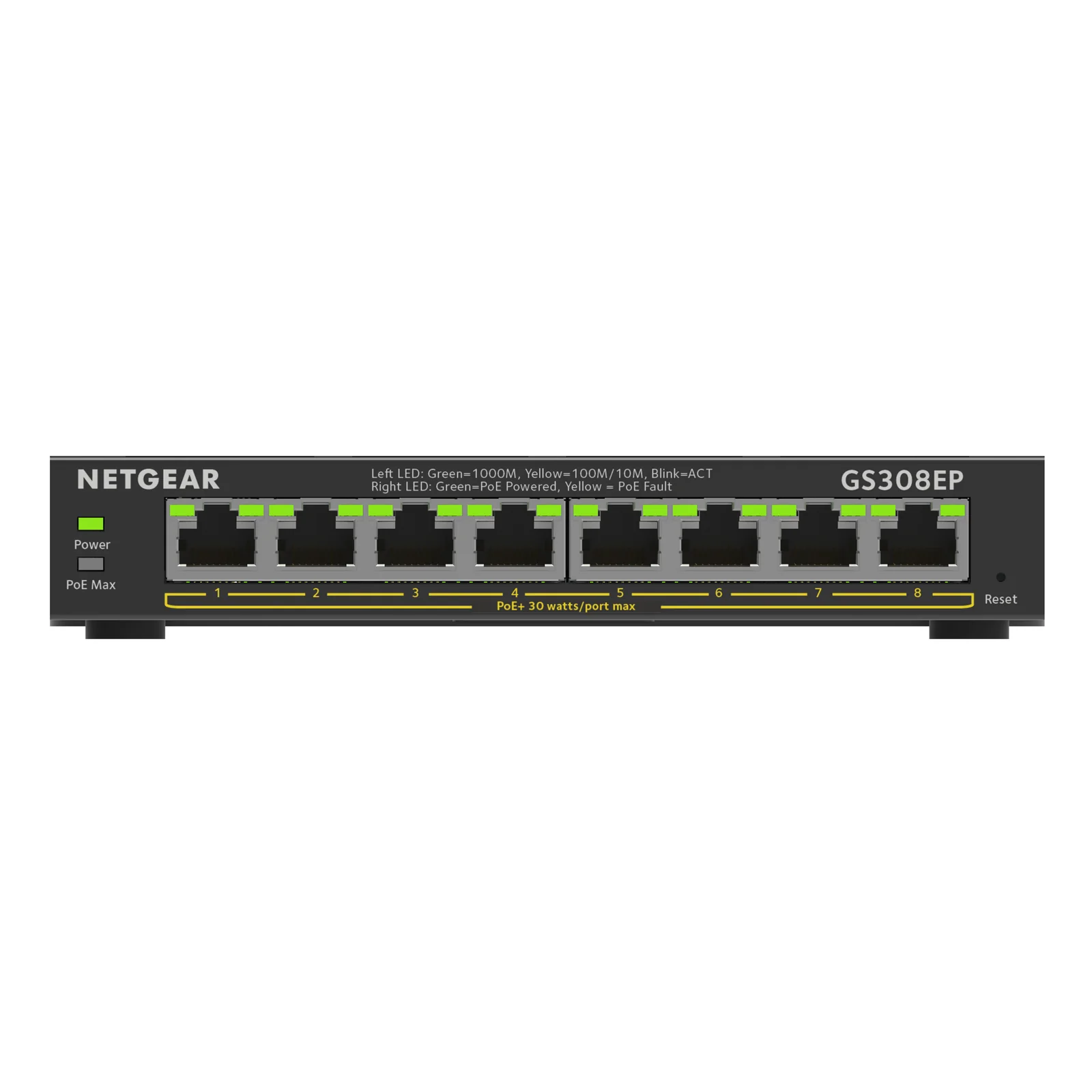 8-Port Gigabit Ethernet PoE+ Plus Switch (GS308EP) Géré L2/L3 Gigabit Ethernet (10/100/1000) Connexion Ethernet, supportant l'alimentation via ce port (PoE) Noir