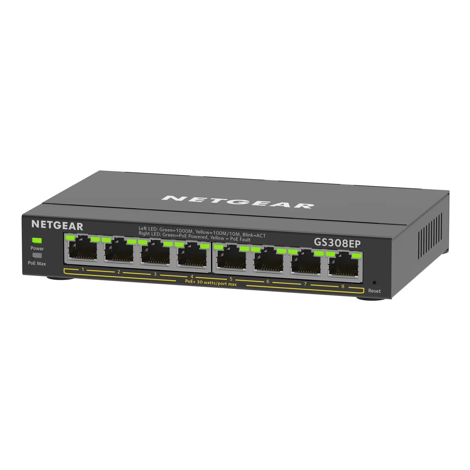 NETGEAR 8-Port Gigabit Ethernet PoE+ Plus Switch (GS308EP) Géré L2/L3 Gigabit Ethernet (10/100/1000) Connexion Ethernet, supportant l'alimentation via ce port (PoE) Noir