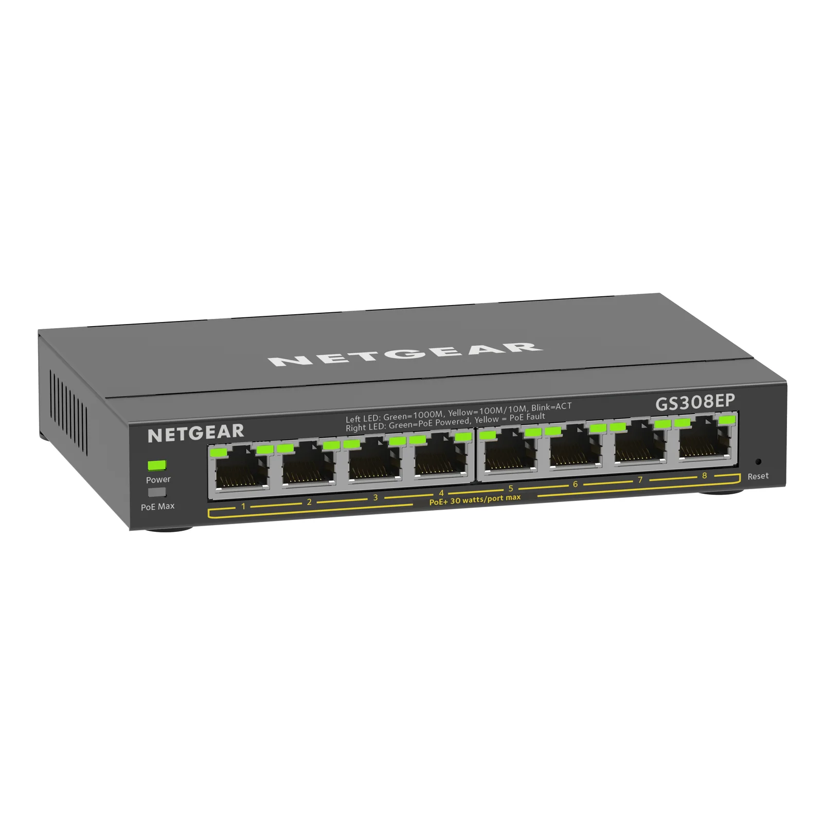 NETGEAR 8-Port Gigabit Ethernet PoE+ Plus Switch (GS308EP) Géré L2/L3 Gigabit Ethernet (10/100/1000) Connexion Ethernet, supportant l'alimentation via ce port (PoE) Noir