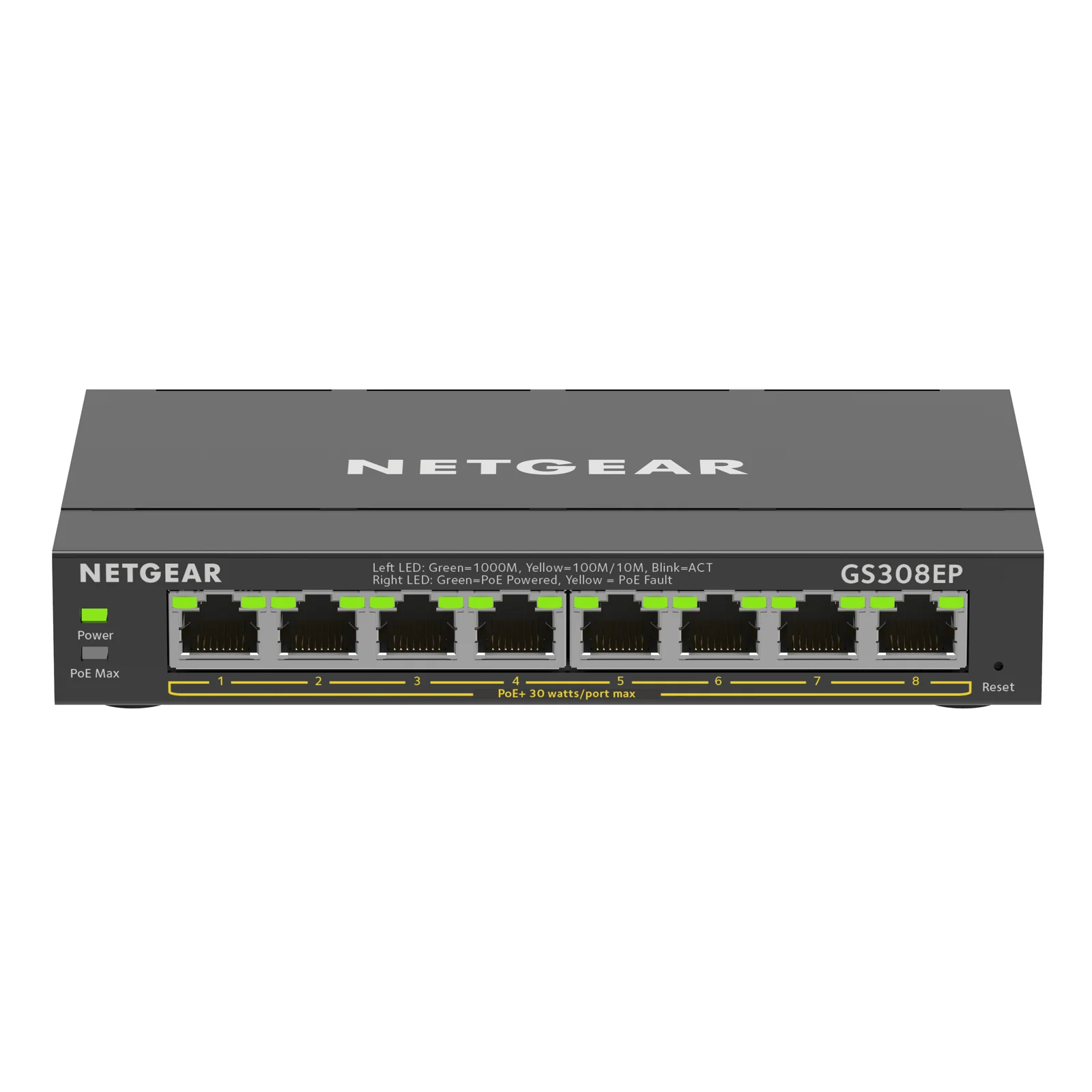 NETGEAR 8-Port Gigabit Ethernet PoE+ Plus Switch (GS308EP) Géré L2/L3 Gigabit Ethernet (10/100/1000) Connexion Ethernet, supportant l'alimentation via ce port (PoE) Noir