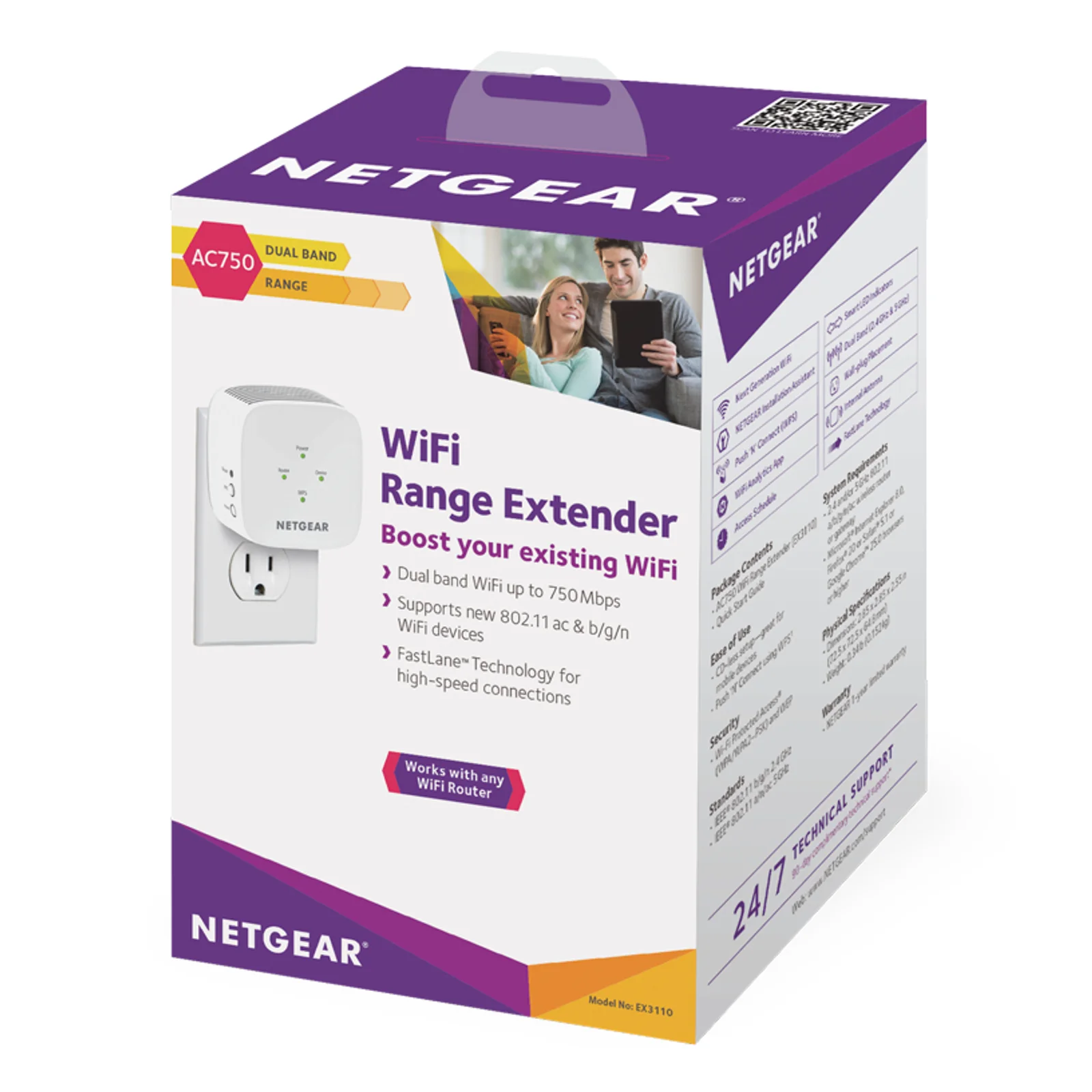NETGEAR EX3110 Émetteur et récepteur réseau Blanc 10, 100, 300 Mbit/s