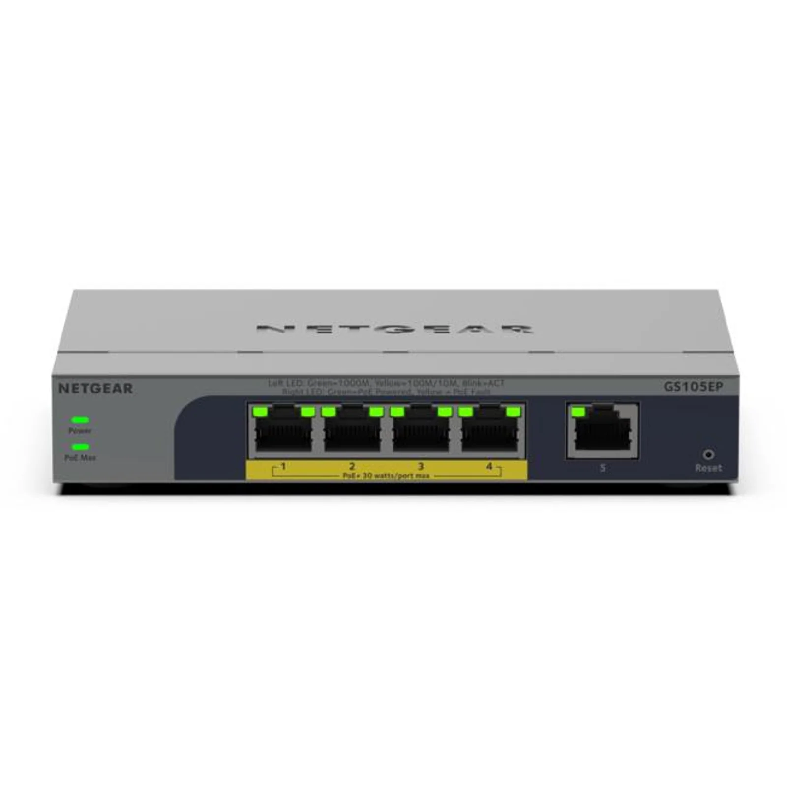 NETGEAR GS105EP Non-géré Gigabit Ethernet (10/100/1000) Connexion Ethernet, supportant l'alimentation via ce port (PoE) Gris