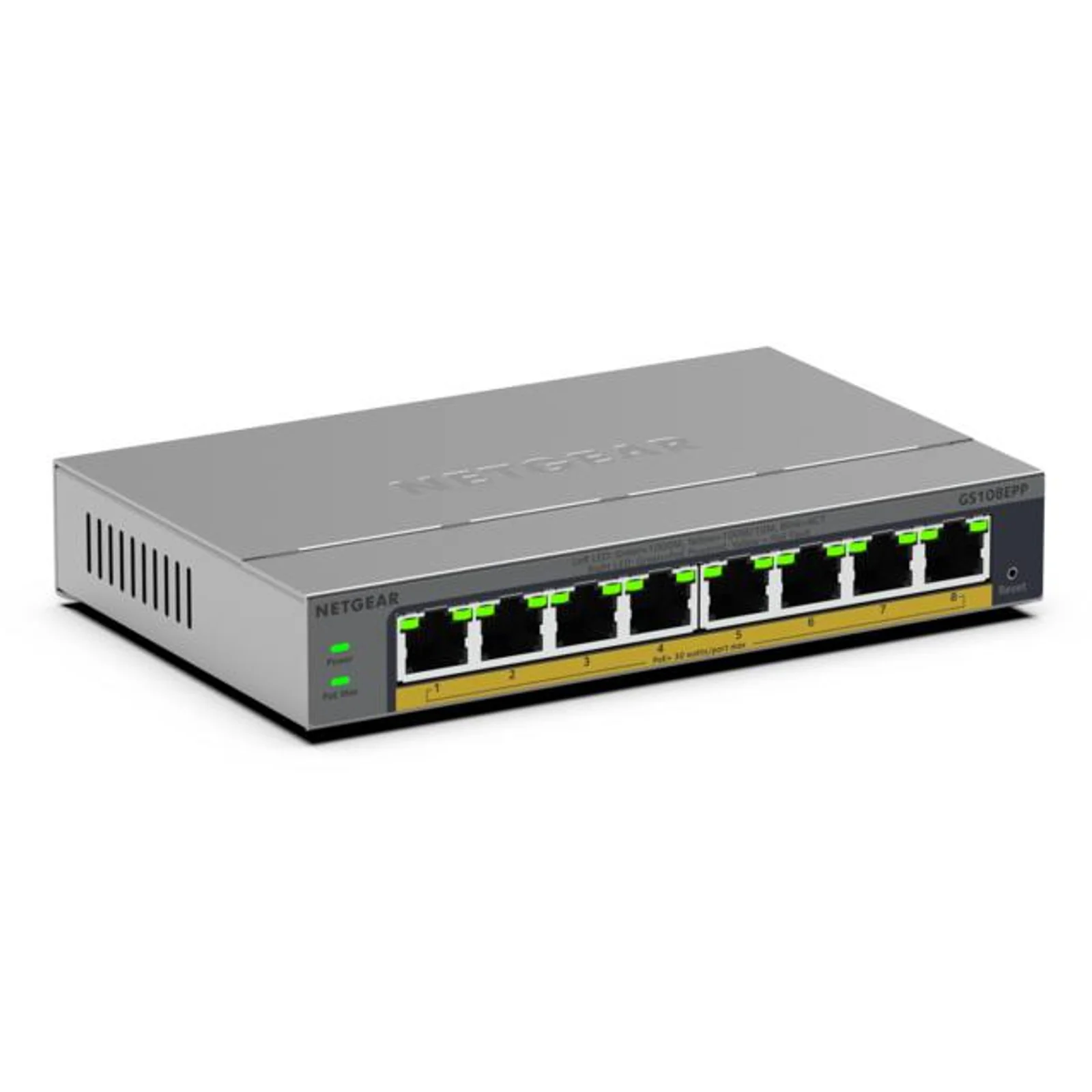 GS108EPP Non-géré Gigabit Ethernet (10/100/1000) Connexion Ethernet, supportant l'alimentation via ce port (PoE) Montage sur le bureau ou sur le mur Gris