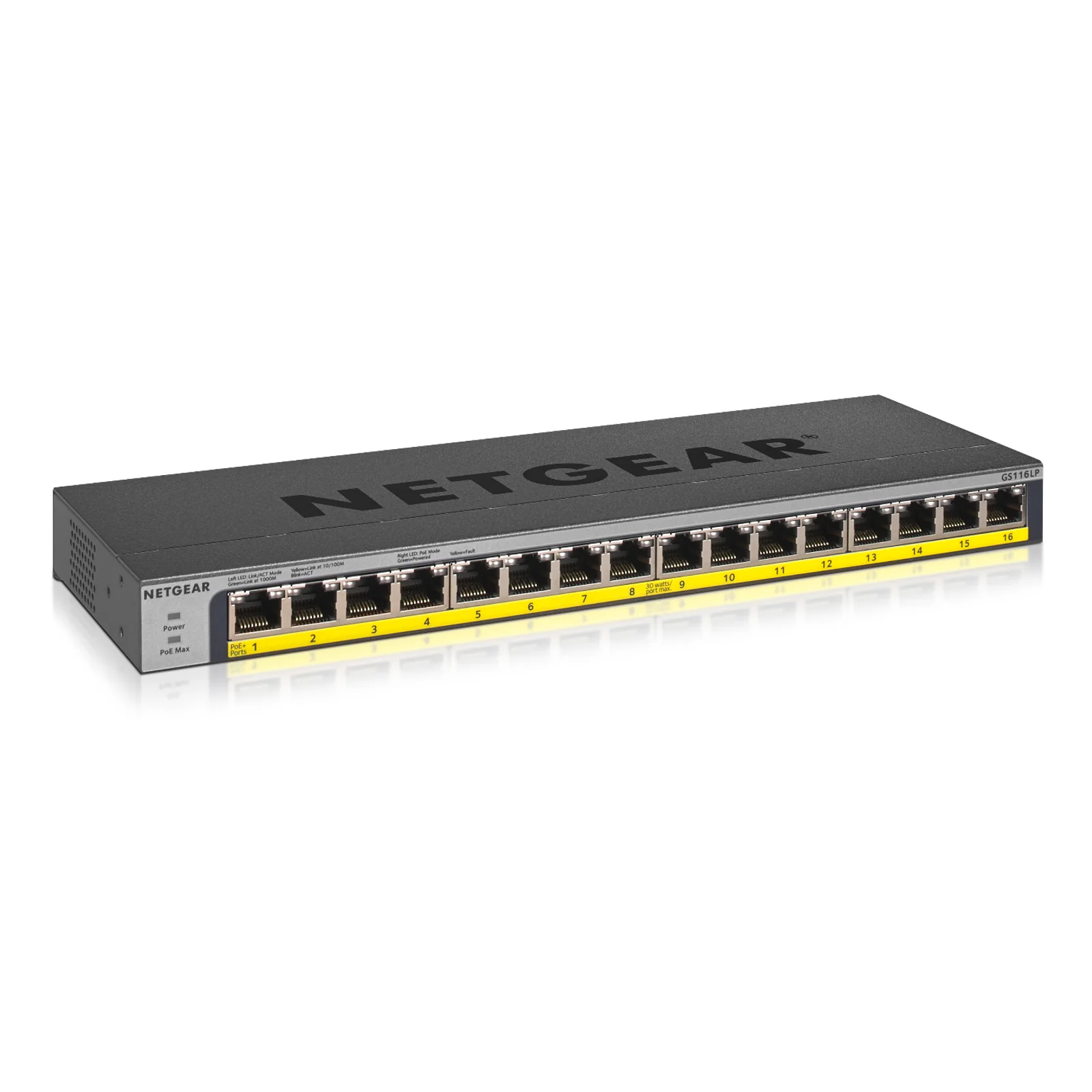 GS116LP Non-géré Gigabit Ethernet (10/100/1000) Connexion Ethernet, supportant l'alimentation via ce port (PoE) Noir