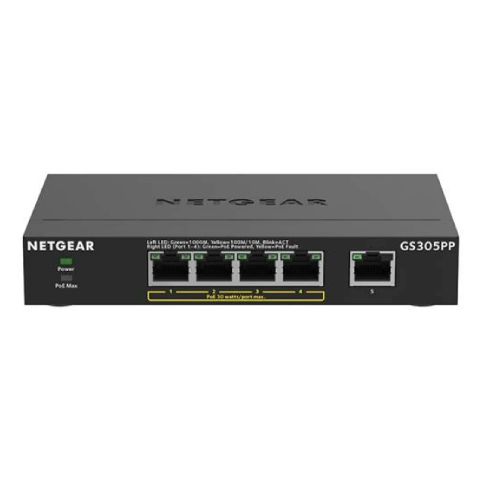 NETGEAR GS305PP Non-géré Gigabit Ethernet (10/100/1000) Connexion Ethernet, supportant l'alimentation via ce port (PoE) Noir