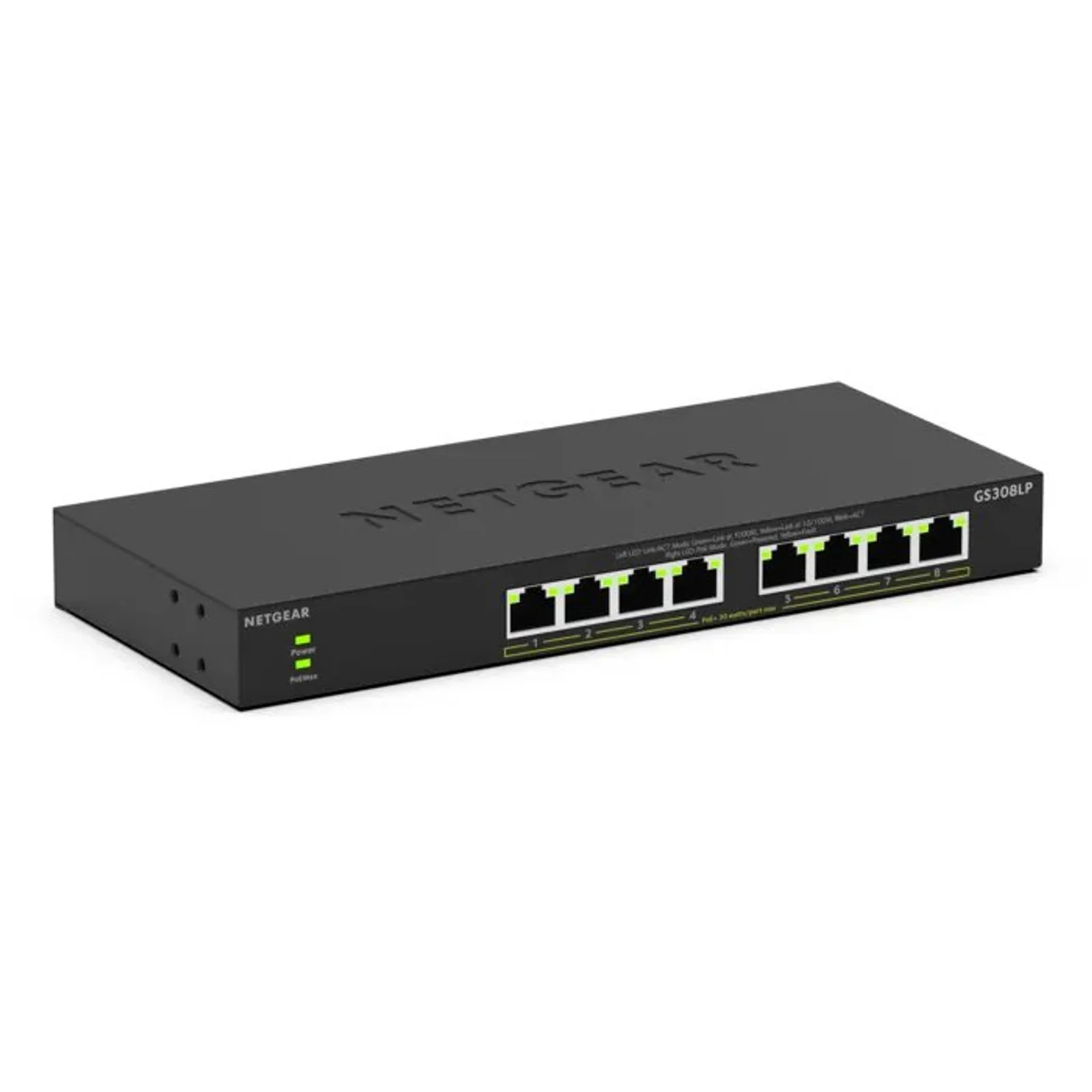 GS308LP Non-géré Gigabit Ethernet (10/100/1000) Connexion Ethernet, supportant l'alimentation via ce port (PoE) Bureau Noir