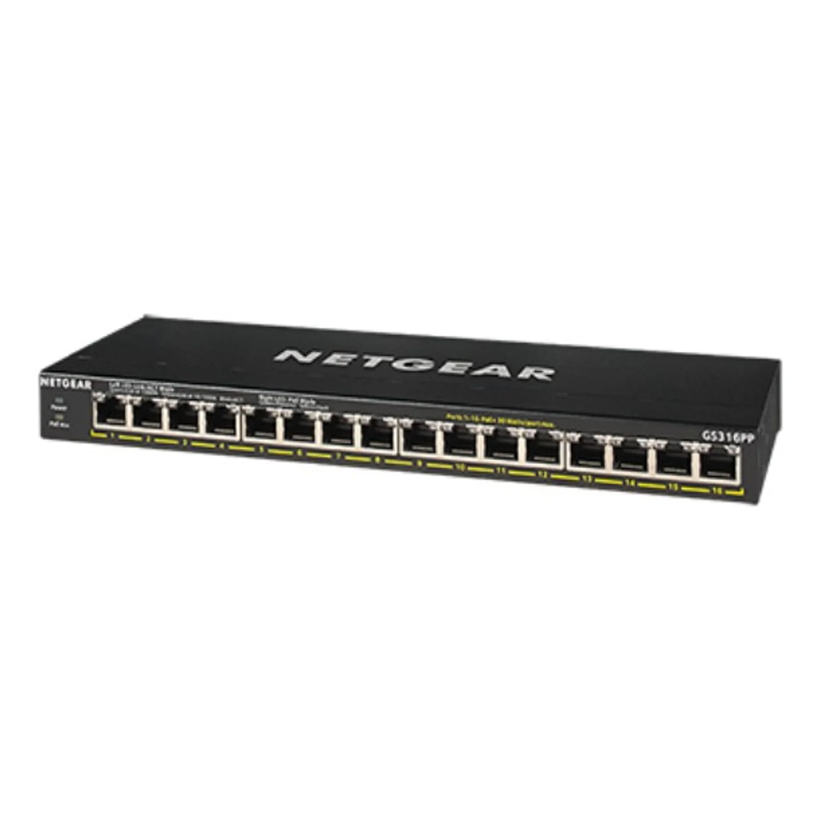 NETGEAR GS316PP Non-géré Gigabit Ethernet (10/100/1000) Connexion Ethernet, supportant l'alimentation via ce port (PoE) Noir