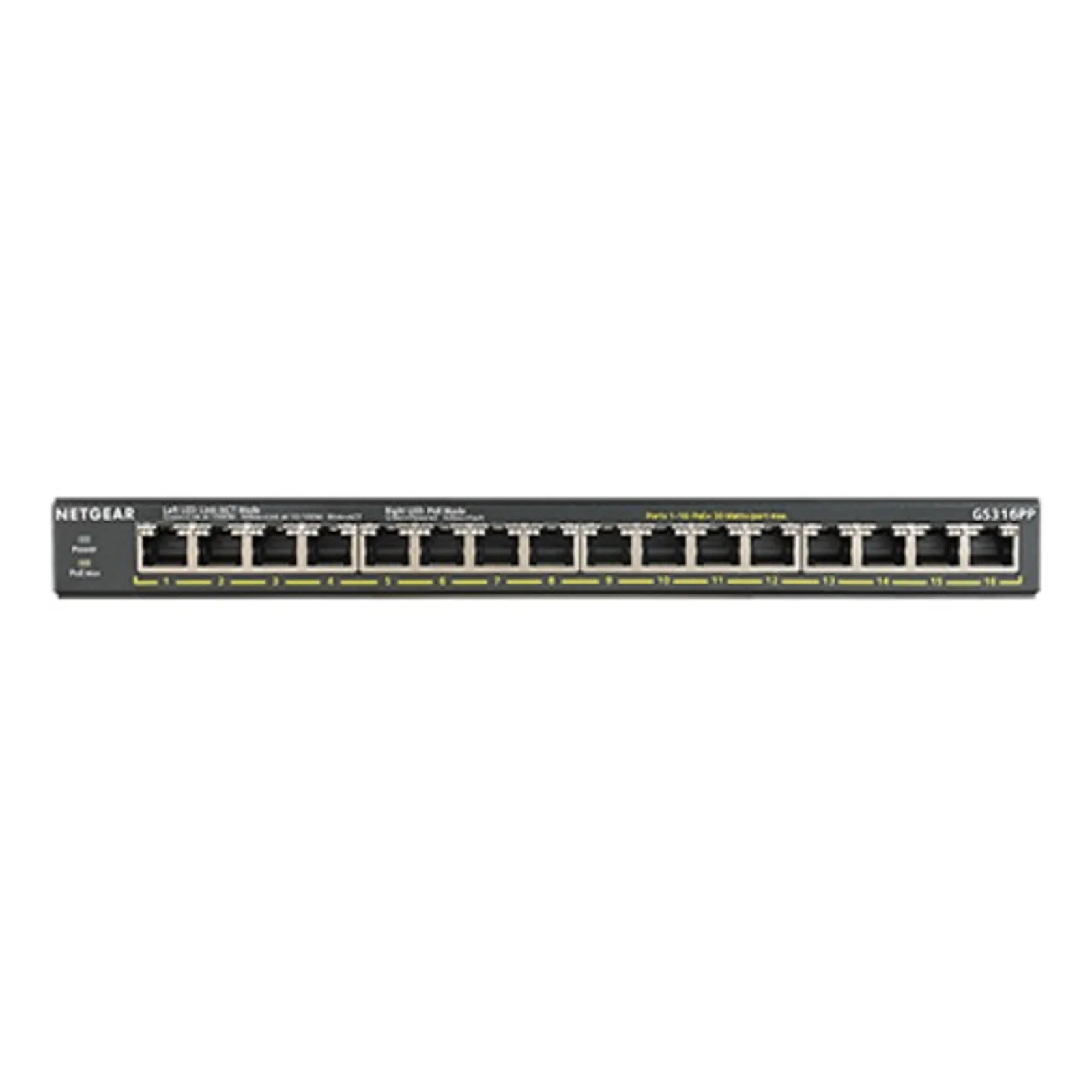 NETGEAR GS316PP Non-géré Gigabit Ethernet (10/100/1000) Connexion Ethernet, supportant l'alimentation via ce port (PoE) Noir