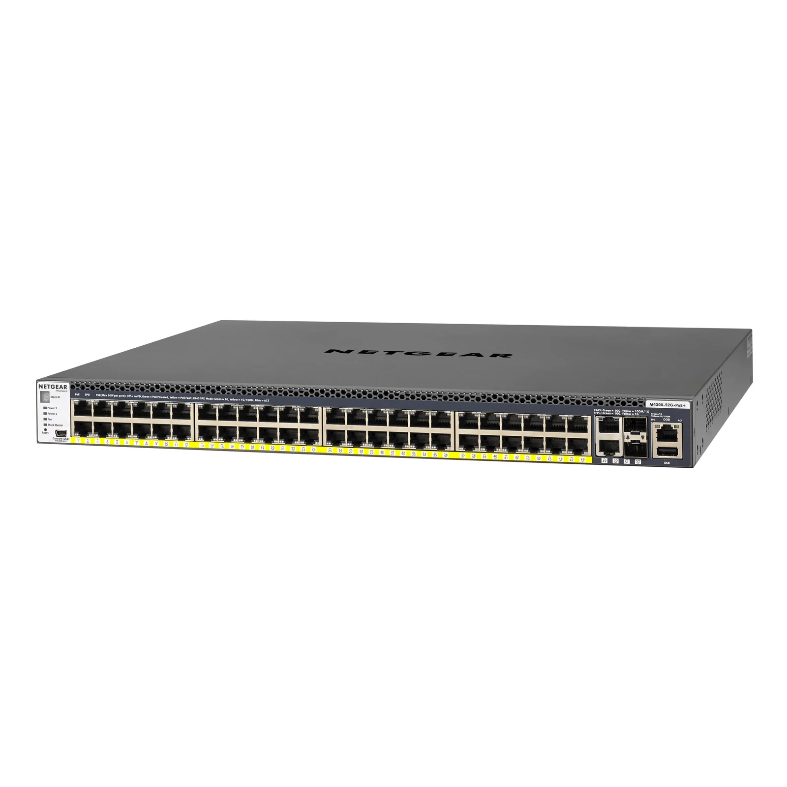 NETGEAR M4300-52G-PoE+ 1000W PSU Géré L2/L3/L4 Gigabit Ethernet (10/100/1000) Connexion Ethernet, supportant l'alimentation via ce port (PoE) 1U Noir