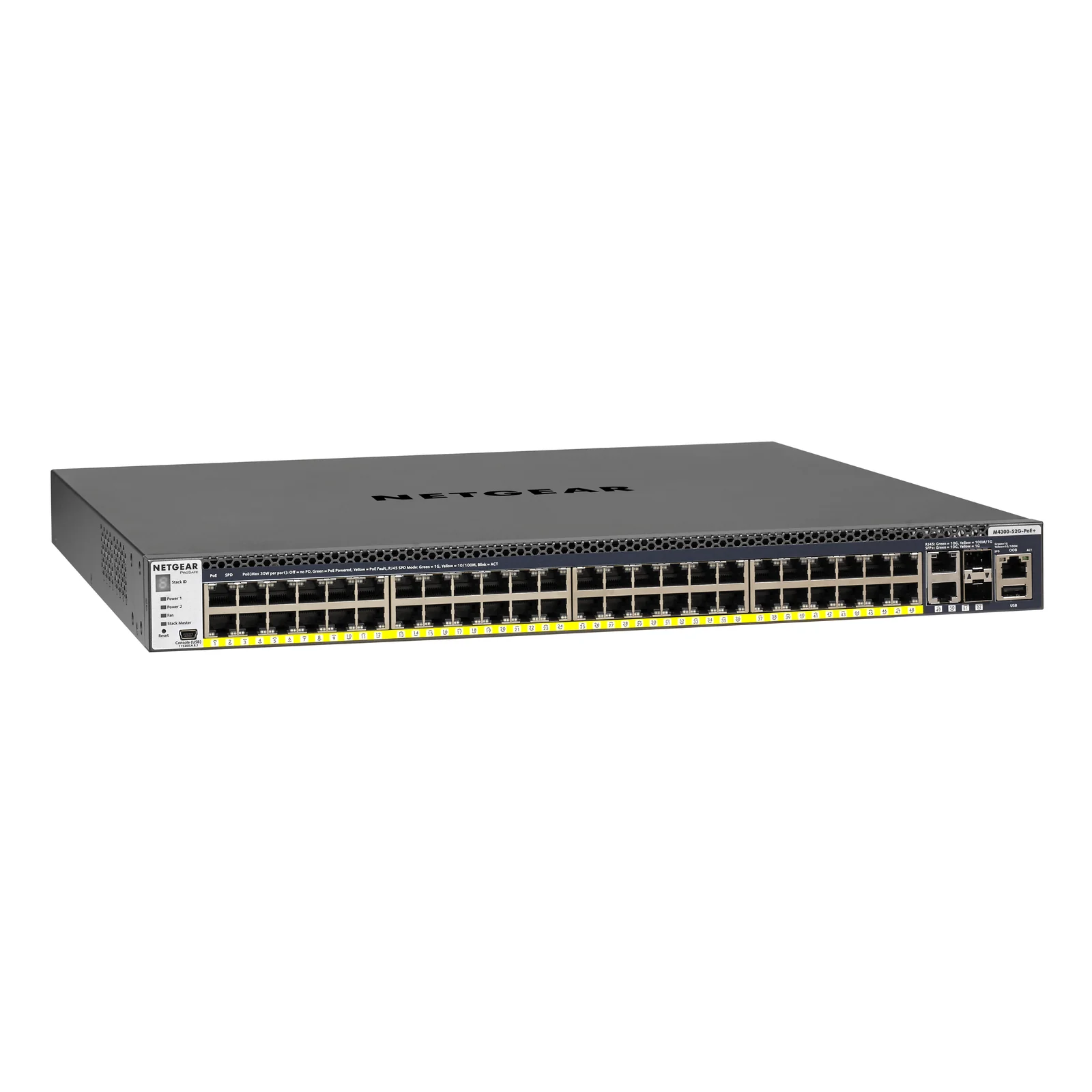 NETGEAR M4300-52G-PoE+ 550W PSU Géré L2/L3/L4 Gigabit Ethernet (10/100/1000) Connexion Ethernet, supportant l'alimentation via ce port (PoE) 1U Noir