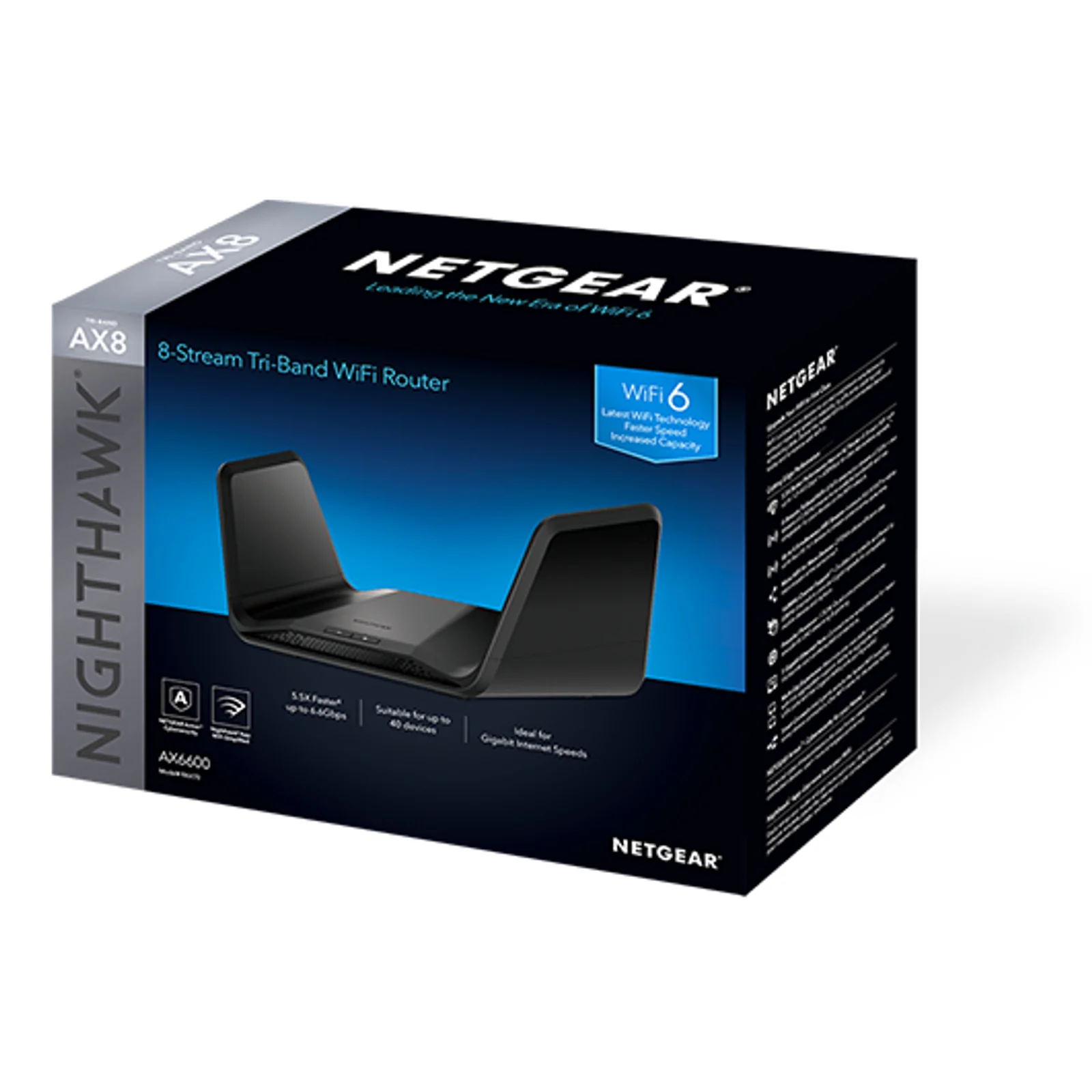 NETGEAR Nighthawk Tri-Band AX8 8-Stream AX6600 WiFi 6 Router (RAX70) routeur sans fil Gigabit Ethernet Tri-bande (2,4 GHz / 5 GHz / 5 GHz) Noir