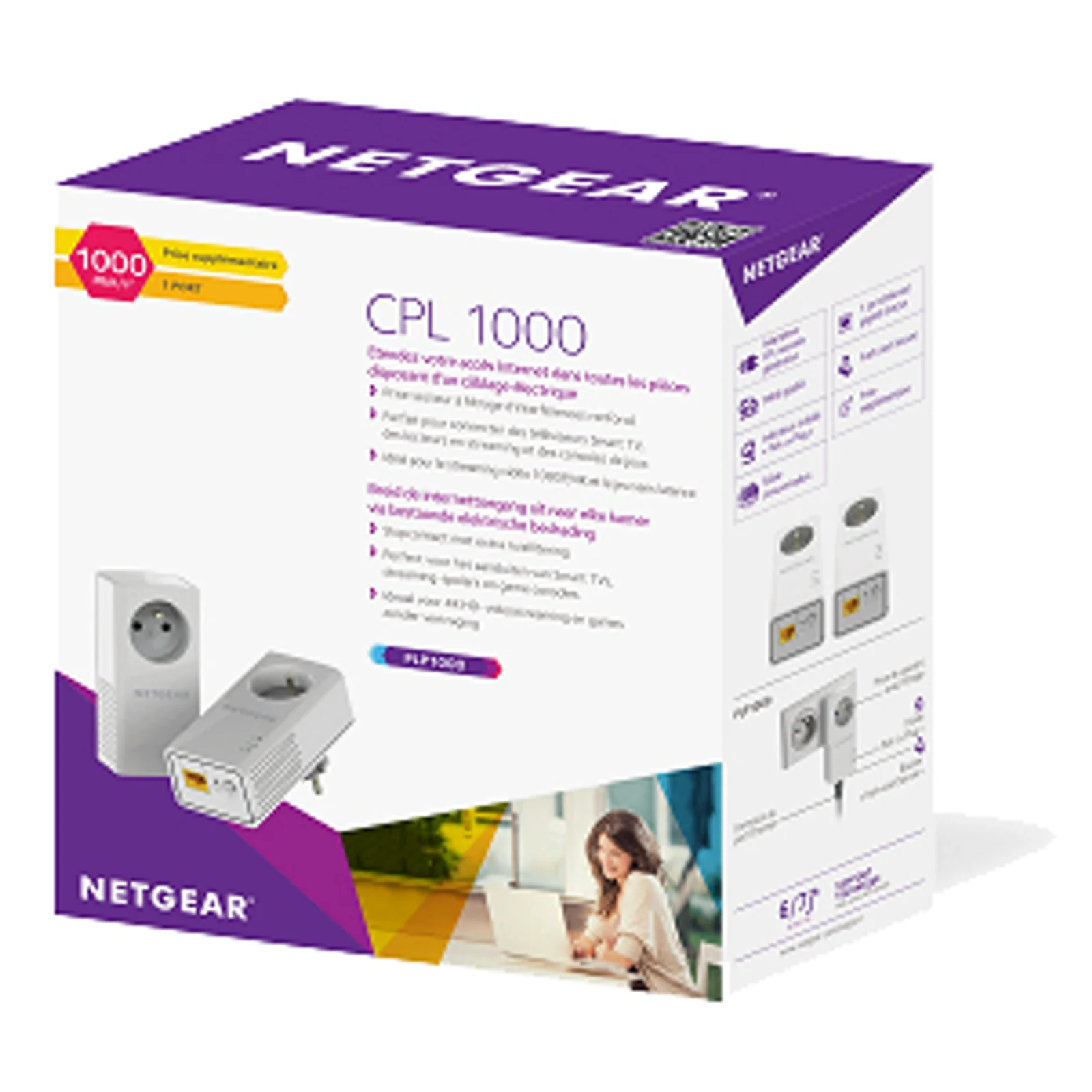 NETGEAR PLP1000-100FRS Adaptateur réseau CPL 1000 Mbit/s Ethernet/LAN Blanc 2 pièce(s)