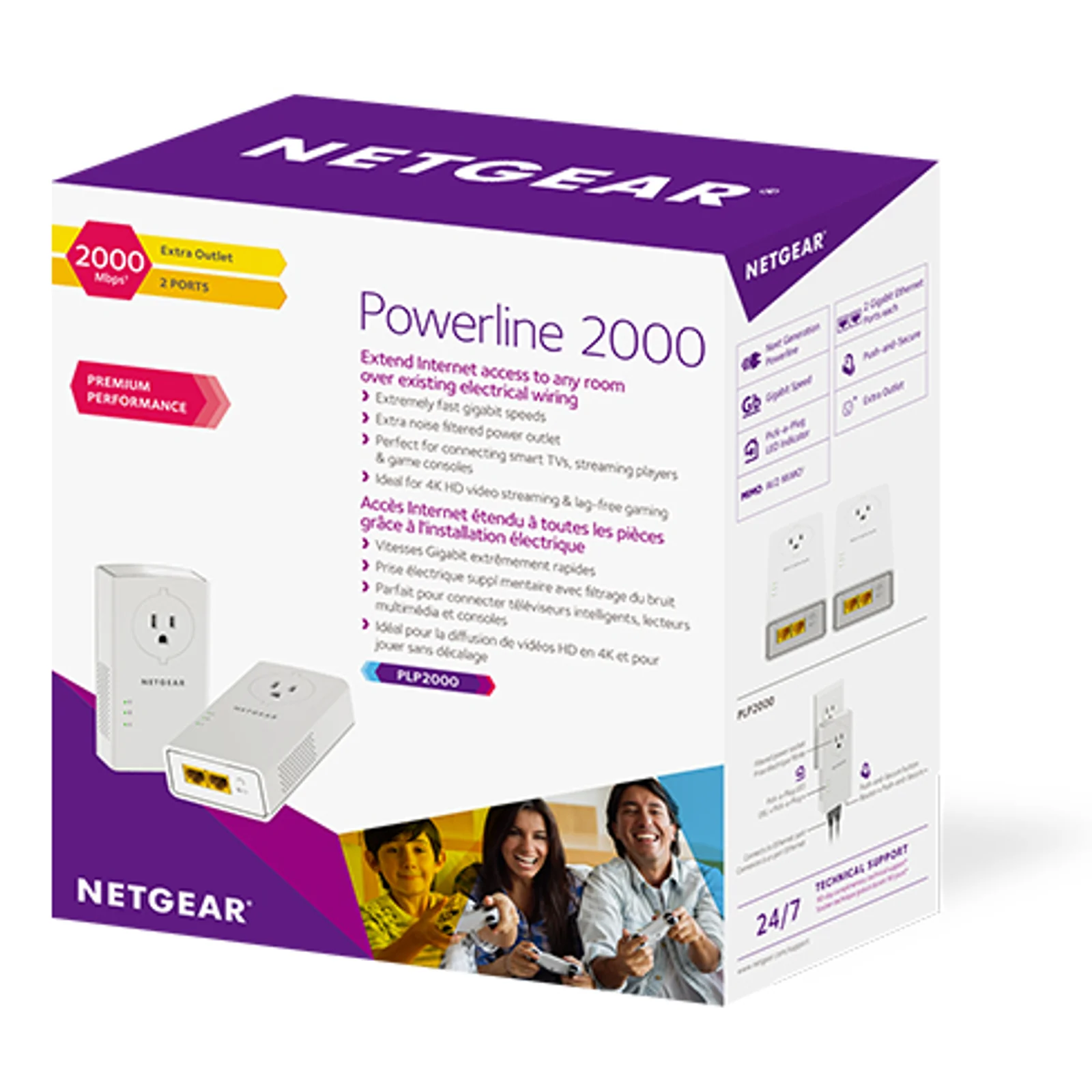 NETGEAR PLP2000-100FRS Adaptateur réseau CPL 2000 Mbit/s Ethernet/LAN Blanc 2 pièce(s)