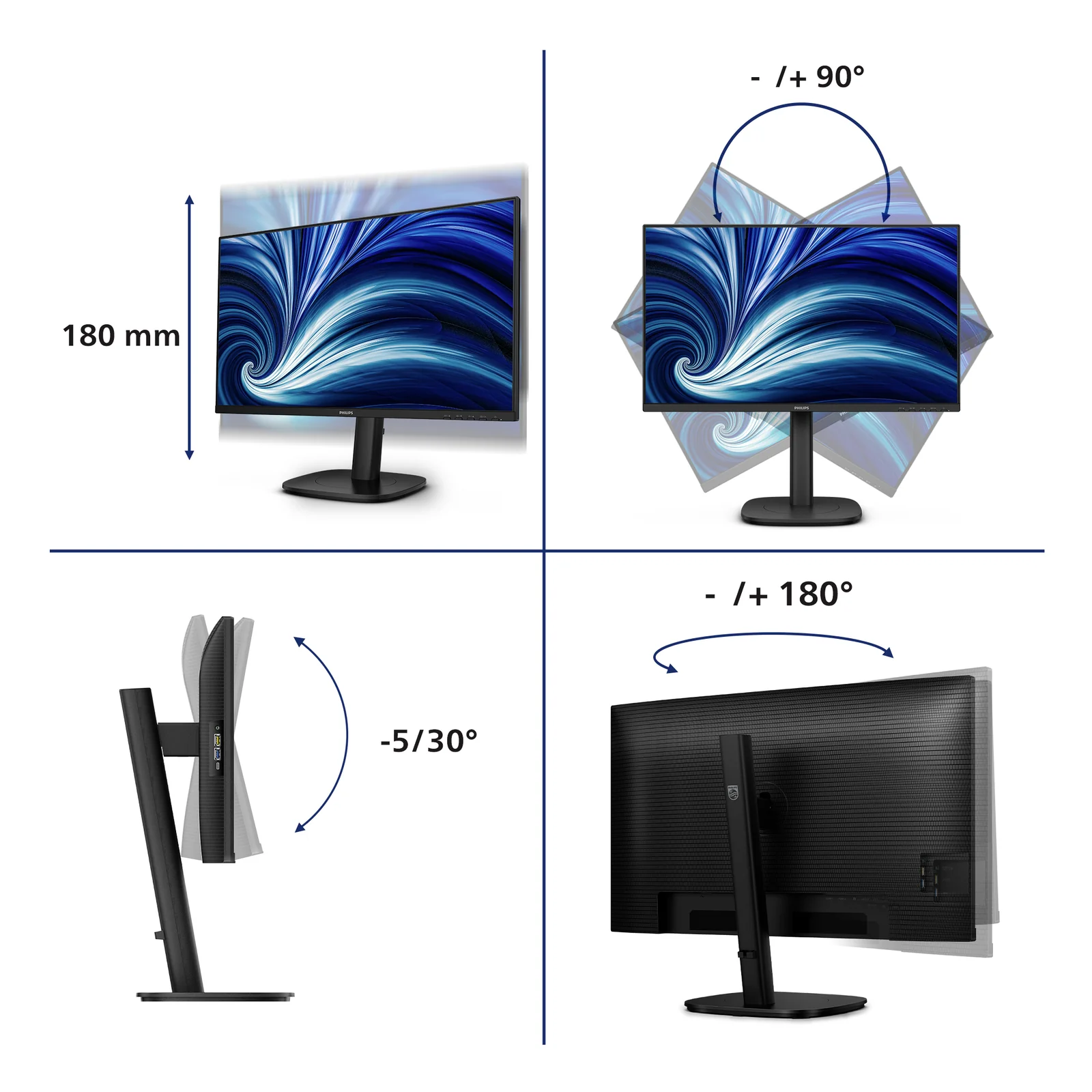 Philips 3000 series 24B2U3301D/00 écran plat de PC 61,2 cm (24.1") 1920 x 1200 pixels WUXGA LCD Noir