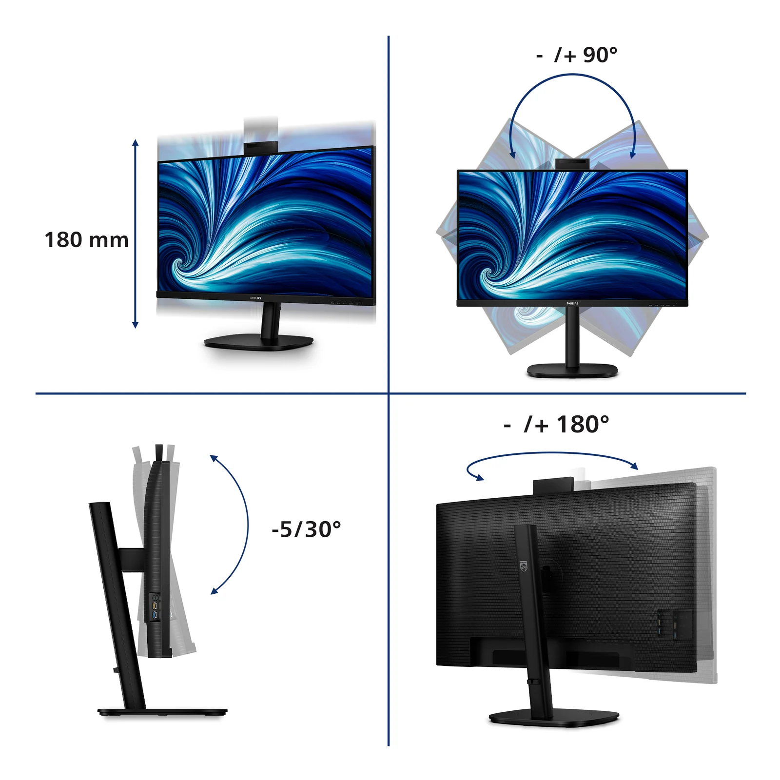 Philips 3000 series 32B2U3601H/00 écran plat de PC 80 cm (31.5") 2560 x 1440 pixels Quad HD LCD Noir