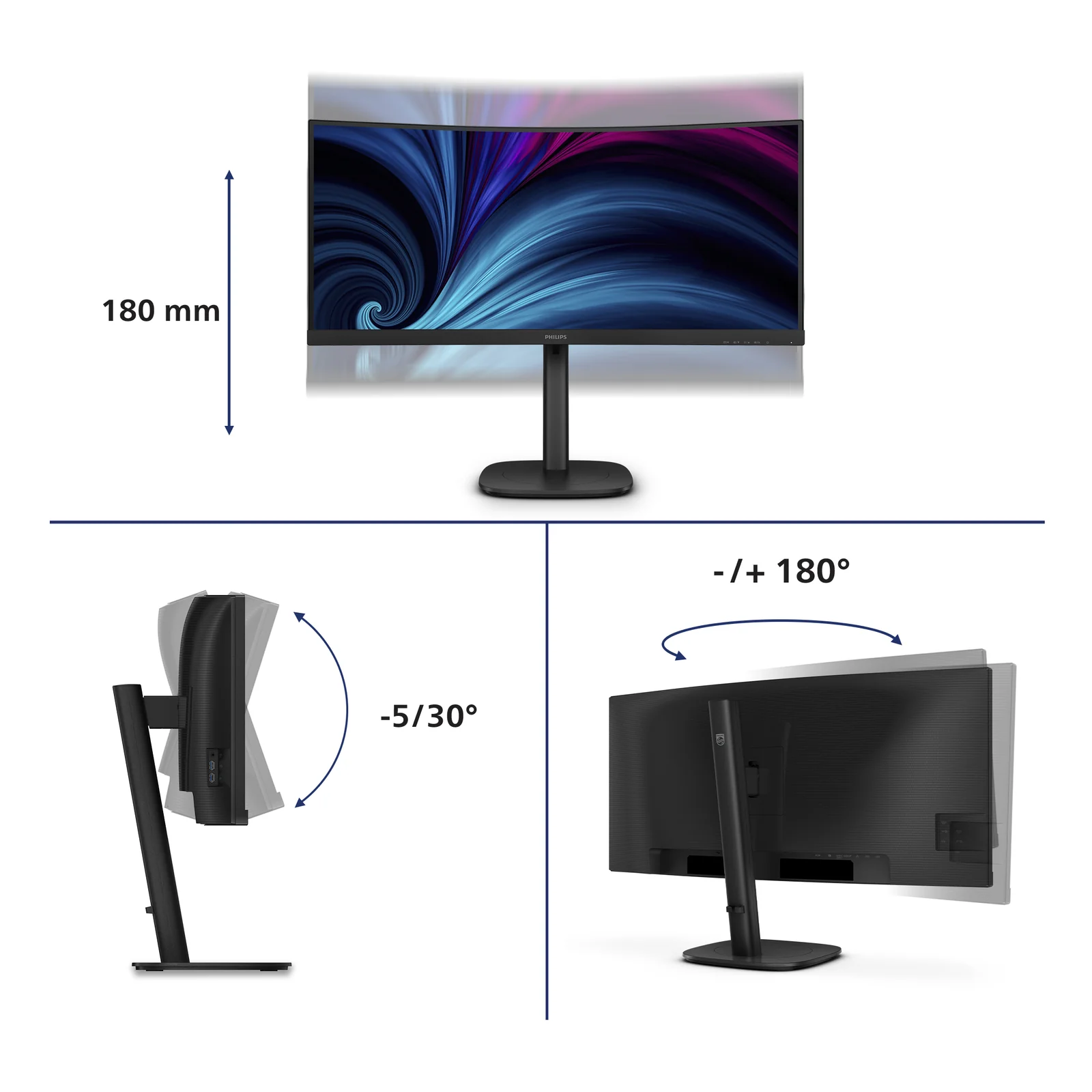 Philips 3000 series 34B2U3600C/00 écran plat de PC 86,4 cm (34") 3440 x 1440 pixels Wide Quad HD LCD Noir
