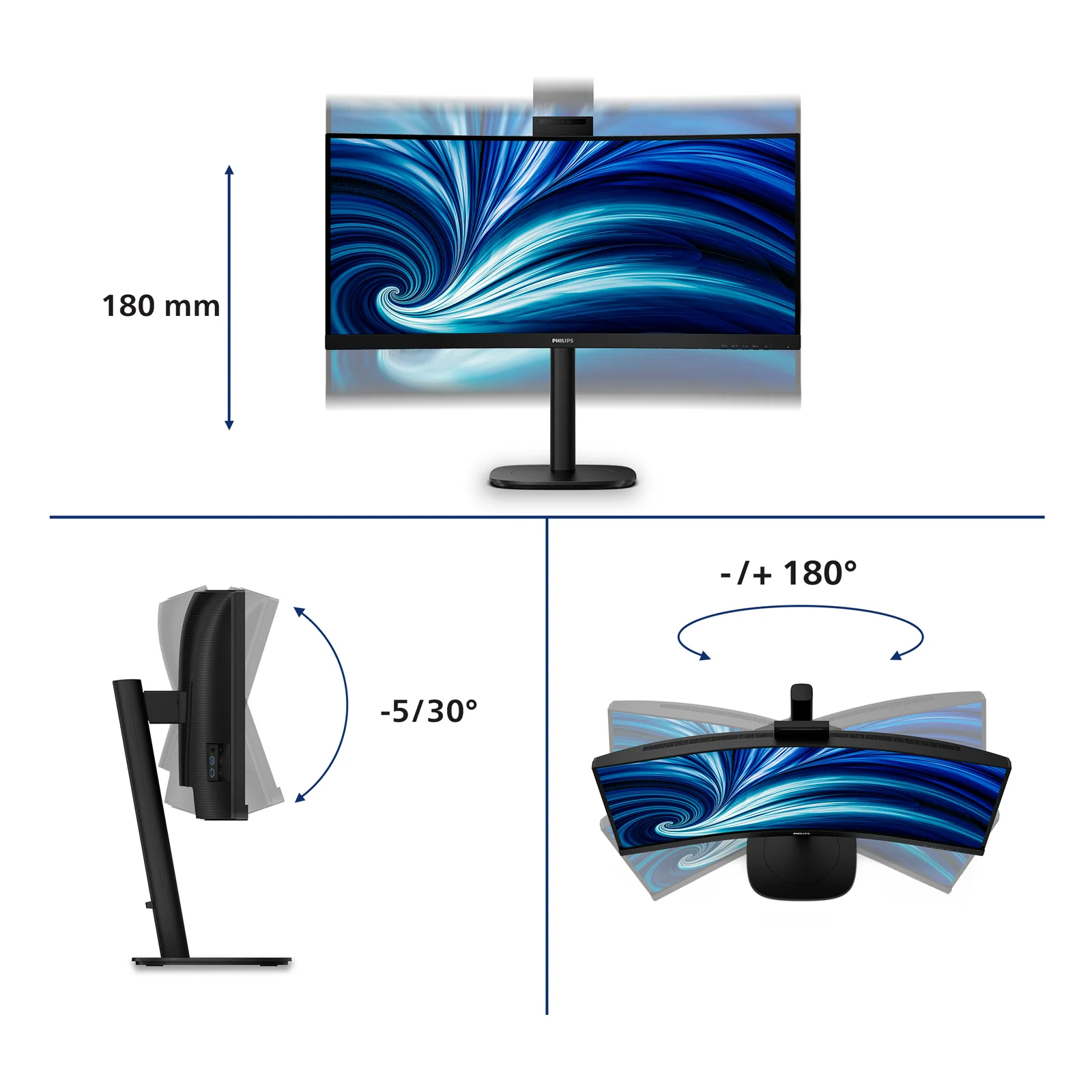 Philips 3000 series 34B2U3600CH/00 écran plat de PC 86,4 cm (34") 3440 x 1440 pixels Wide Quad HD LCD Noir
