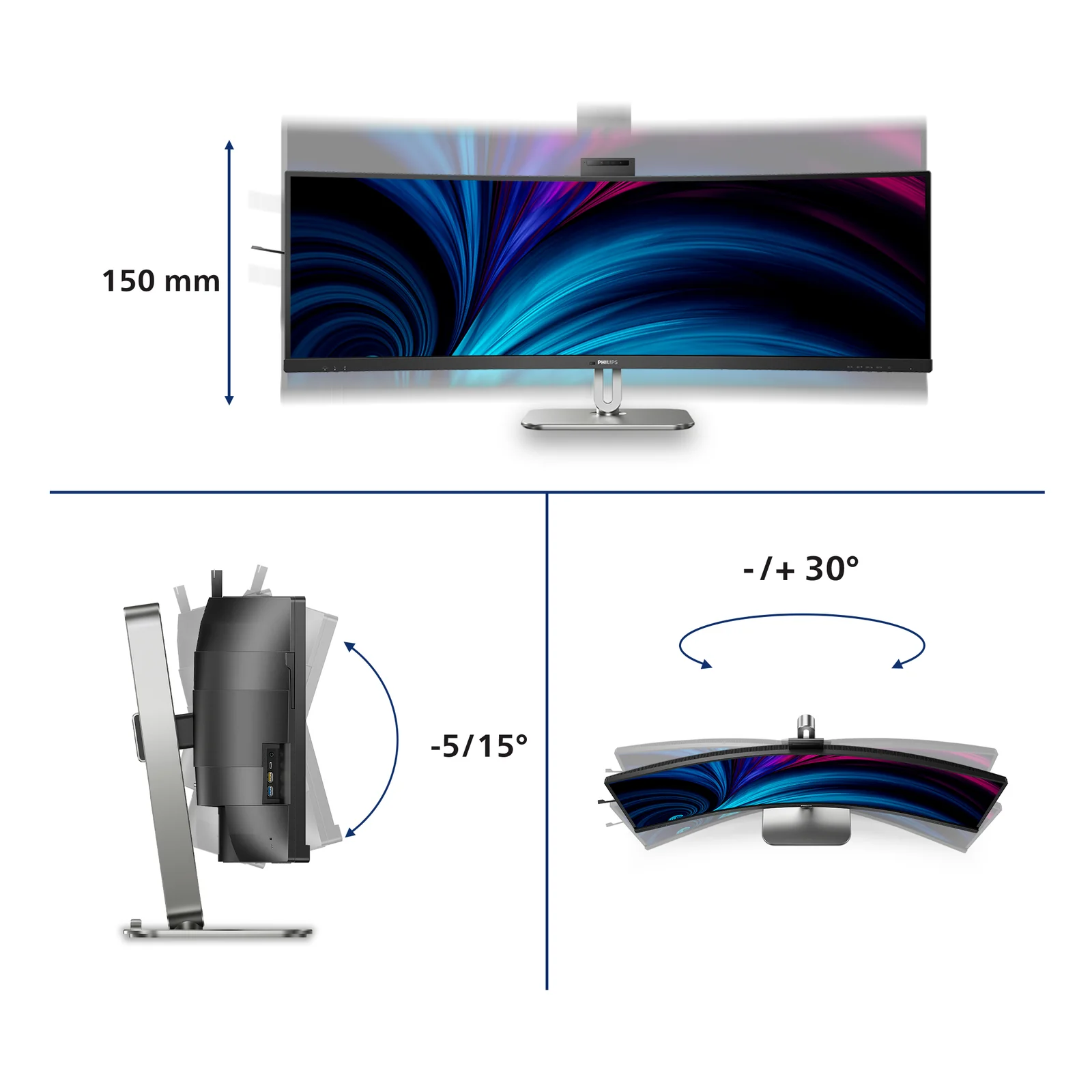 Philips 49B2U6900CH/00 écran plat de PC 124 cm (48.8") 5120 x 1440 pixels Dual QHD LCD Noir