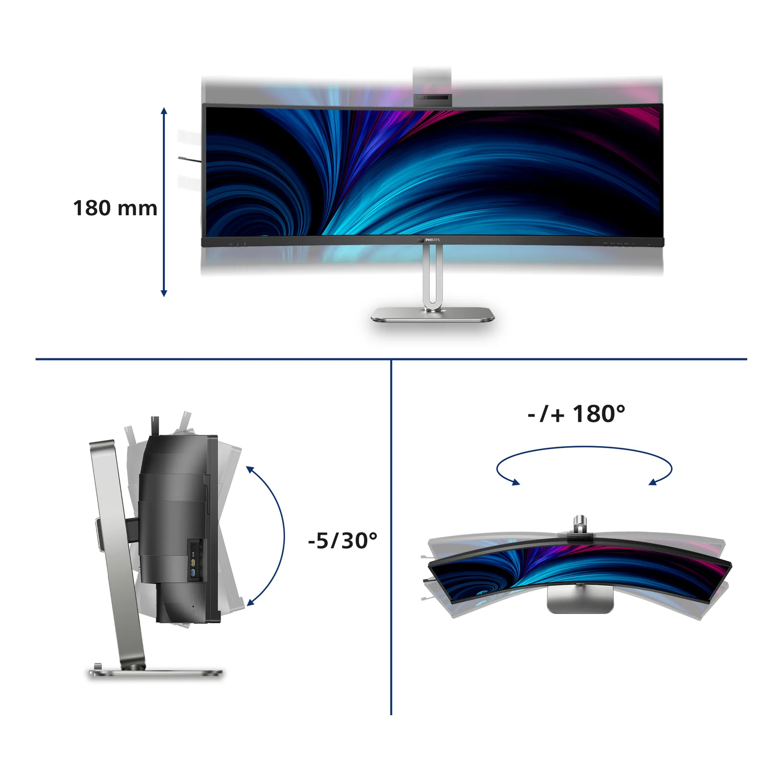 Philips 49B2U6903CH/00 écran plat de PC 124,5 cm (49") 5120 x 1440 pixels Dual QHD LCD Gris