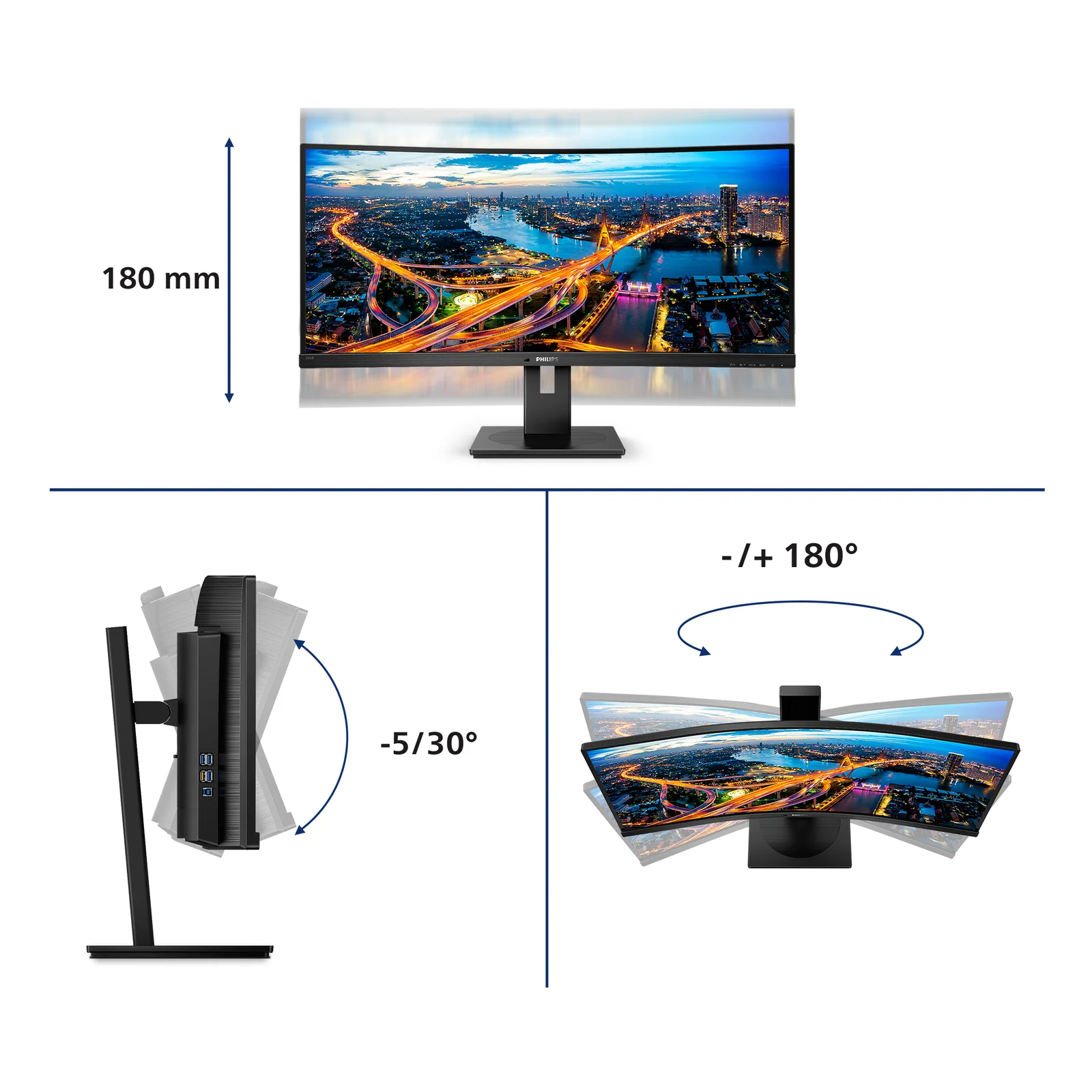 Philips B Line 345B1C/00 écran plat de PC 86,4 cm (34") 3440 x 1440 pixels Quad HD LCD Noir