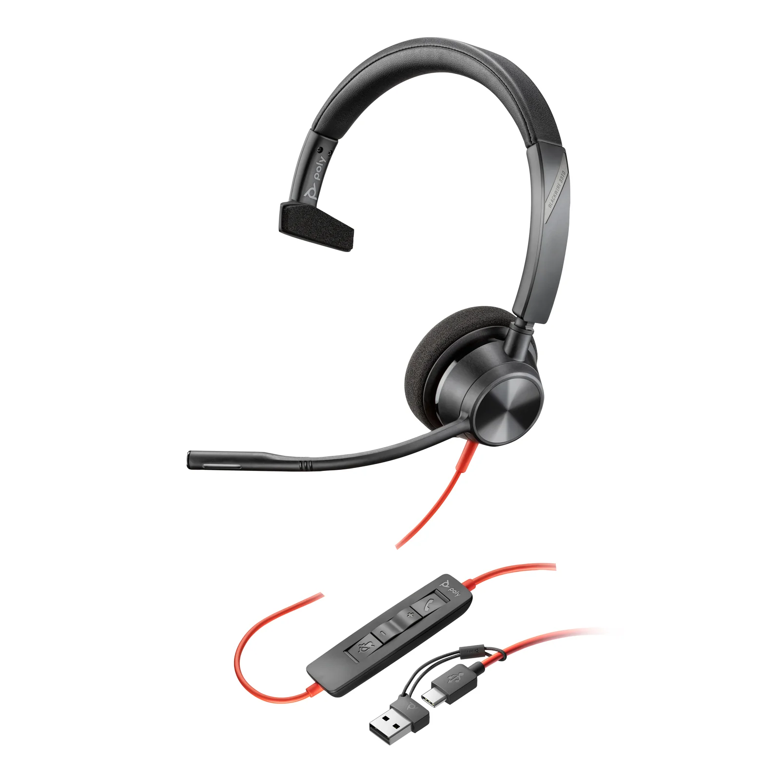 HP Poly Micro-casque Poly Blackwire 3310 monaural USB-C + adaptateur USB-C/A