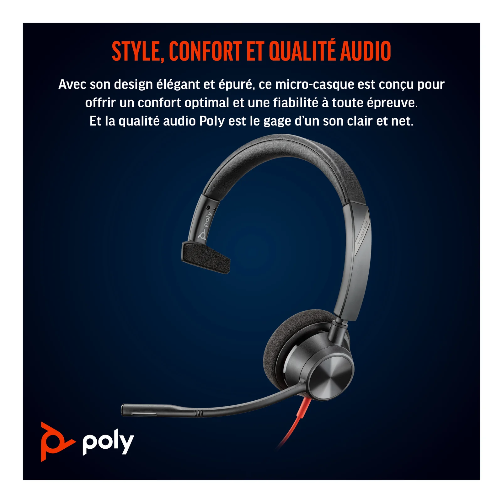 HP Poly Micro-casque Poly Blackwire 3310 monaural USB-C + adaptateur USB-C/A