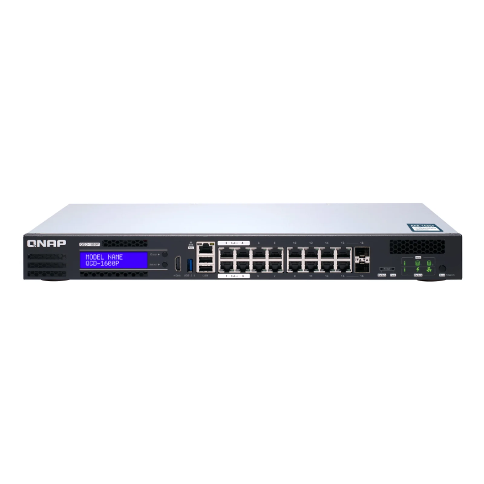 QGD-1600P Géré Gigabit Ethernet (10/100/1000) Connexion Ethernet, supportant l'alimentation via ce port (PoE) 1U Noir, Gris
