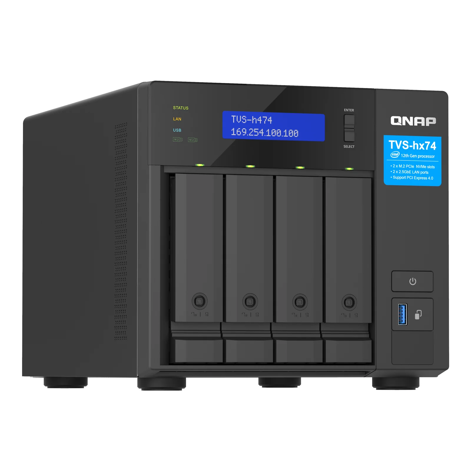 QNAP TVS-H474 NAS Tower Intel® Pentium® G7400 8 Go DDR4 0 To QuTS hero Noir