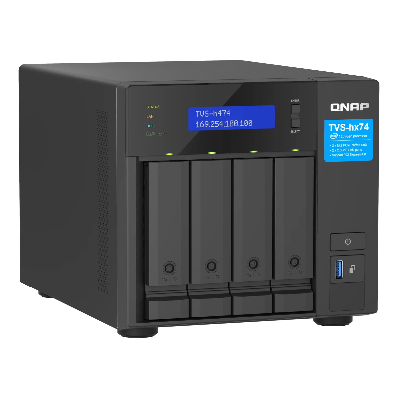 QNAP TVS-H474 NAS Tower Intel® Pentium® G7400 8 Go DDR4 0 To QuTS hero Noir