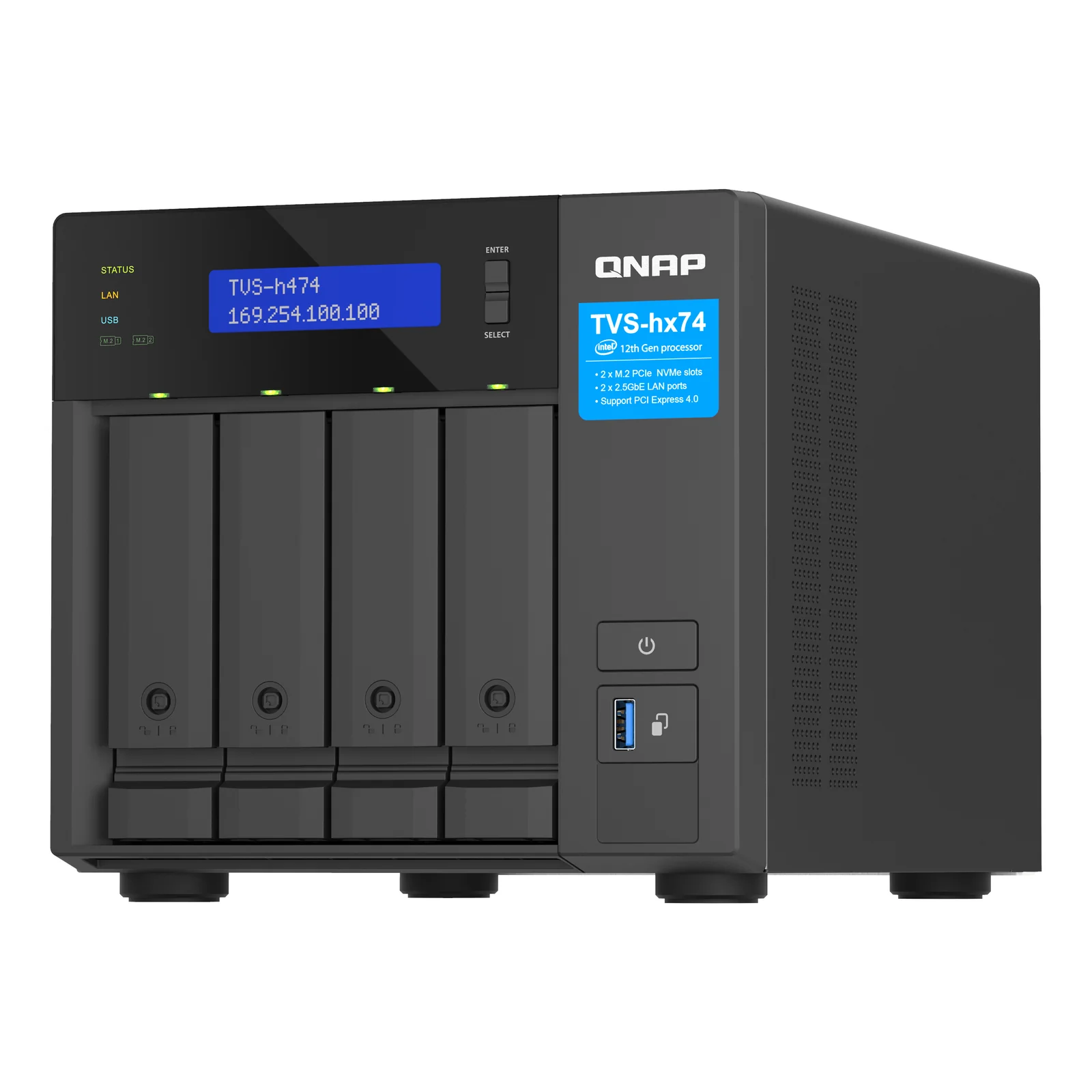 QNAP TVS-H474 NAS Tower Intel® Pentium® G7400 8 Go DDR4 0 To QuTS hero Noir