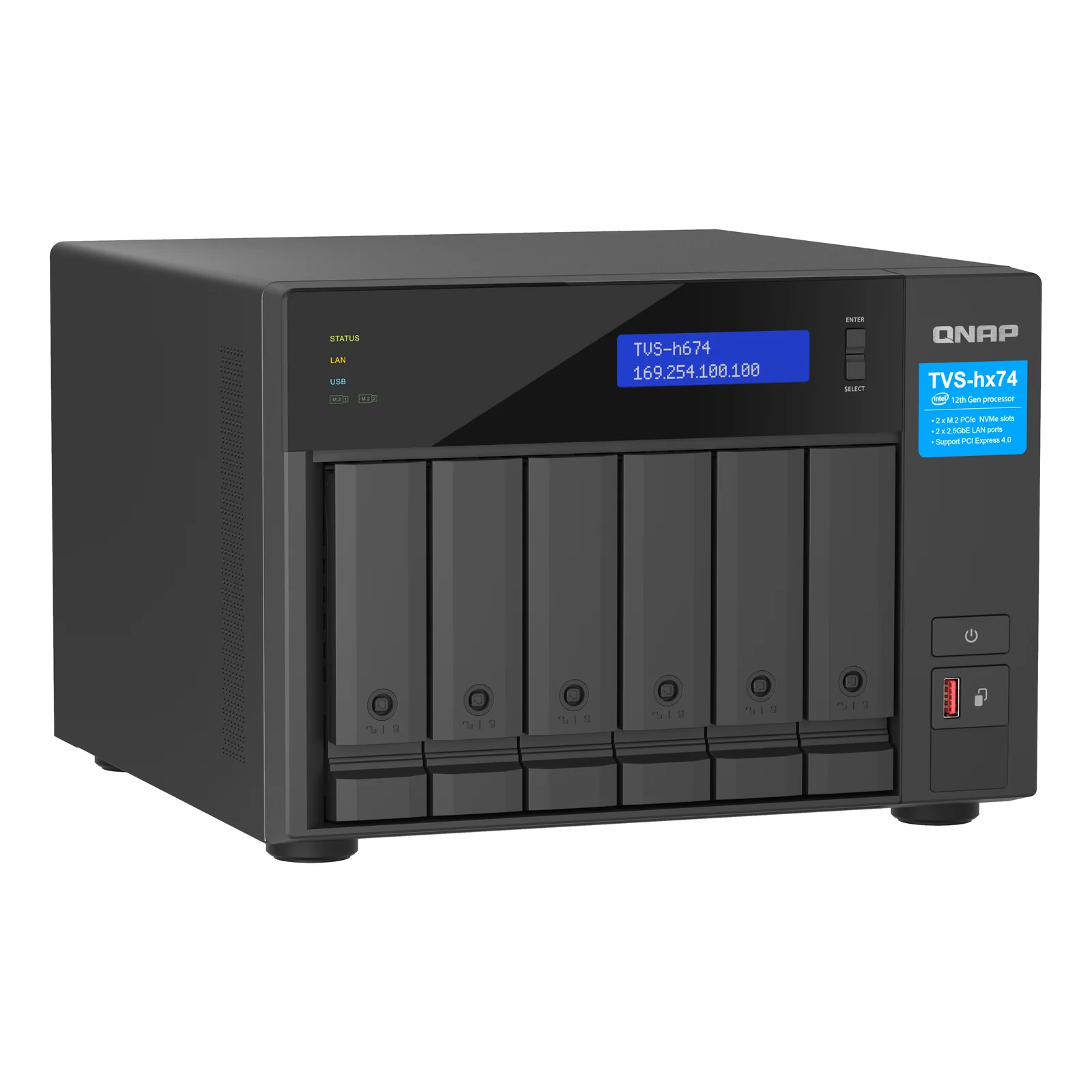 QNAP TVS-H674 NAS Tower Intel® Core™ i5 i5-12400 32 Go DDR4 0 To QuTS hero Noir