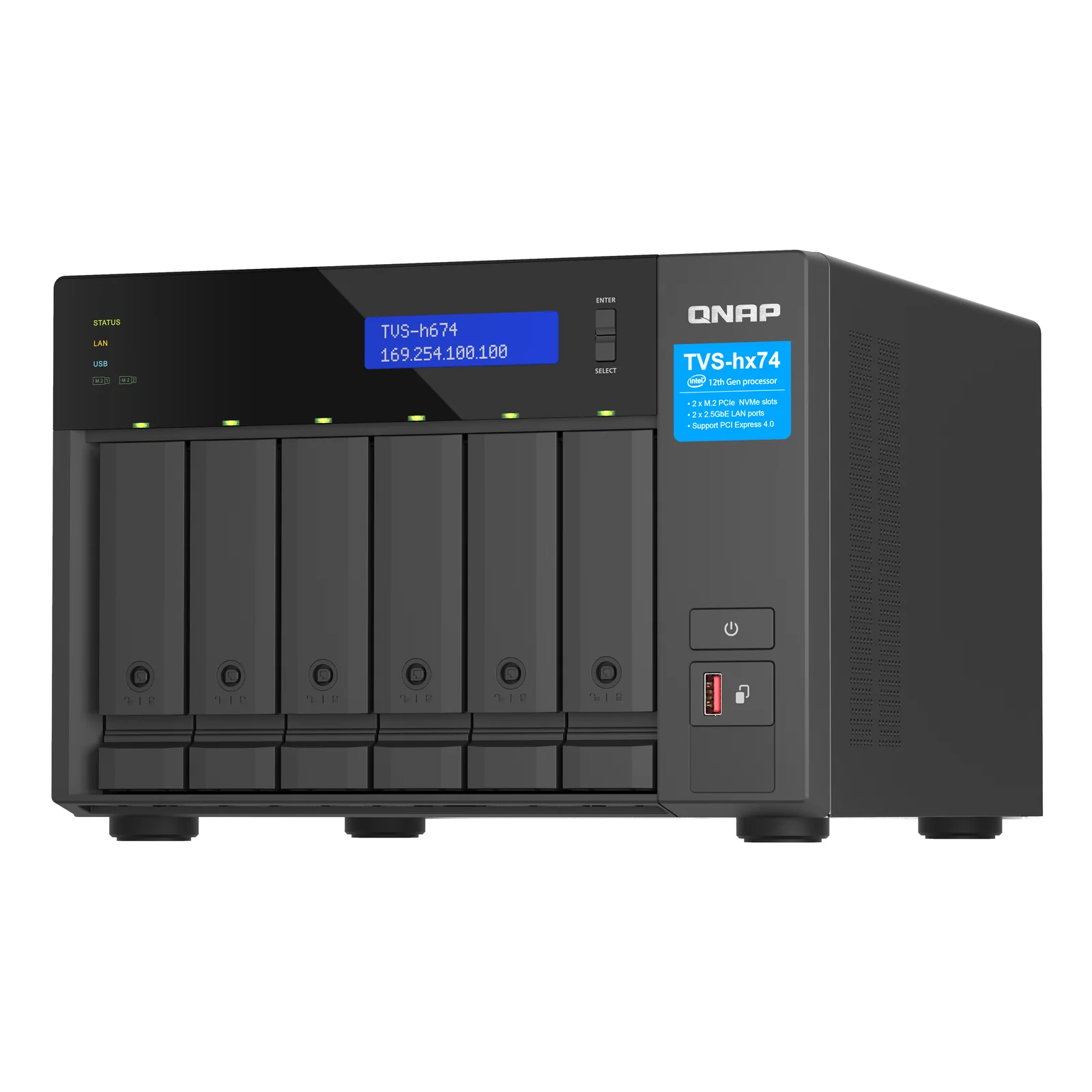 QNAP TVS-H674 NAS Tower Intel® Core™ i5 i5-12400 32 Go DDR4 0 To QuTS hero Noir