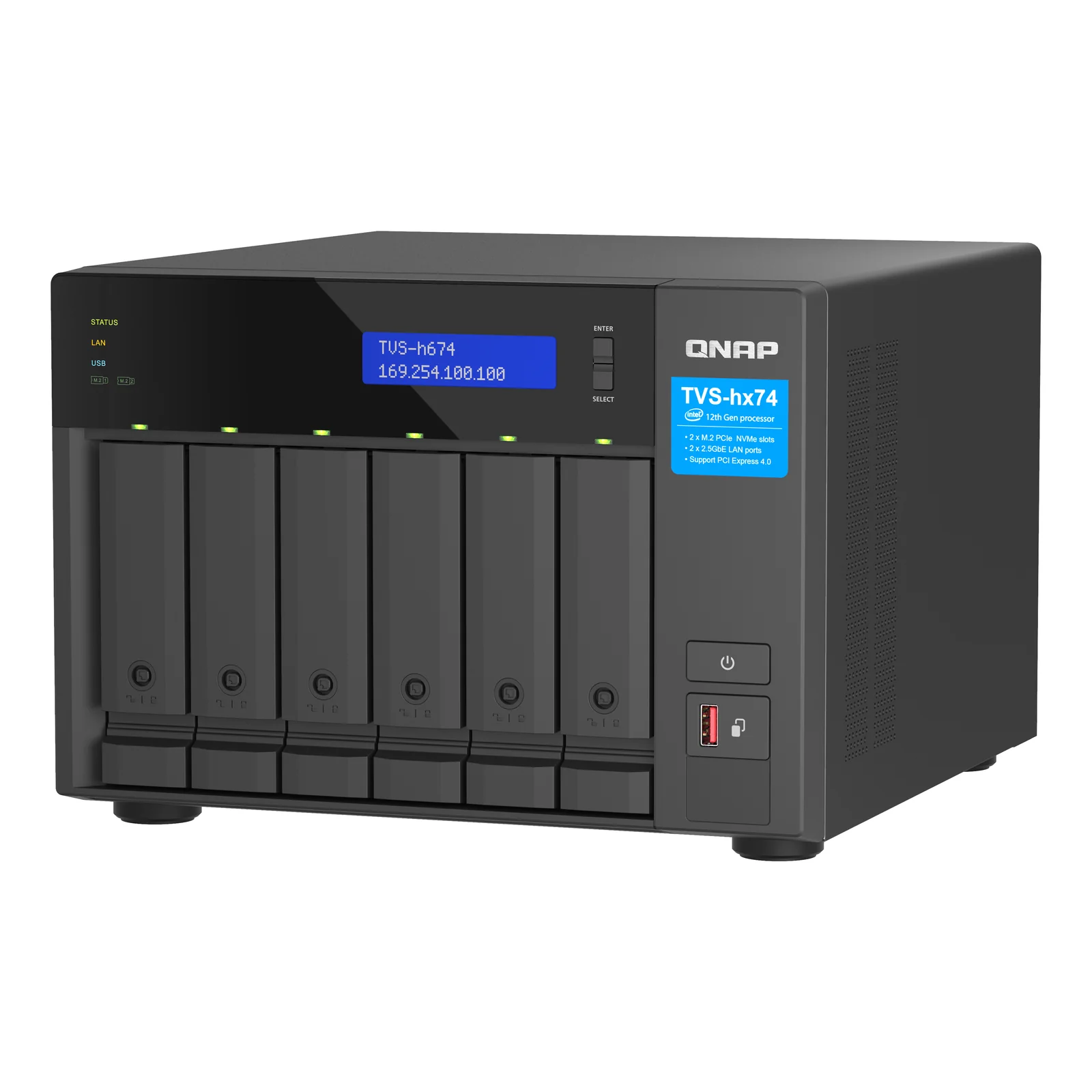 QNAP TVS-H674 NAS Tower Intel® Core™ i5 i5-12400 32 Go DDR4 0 To QuTS hero Noir