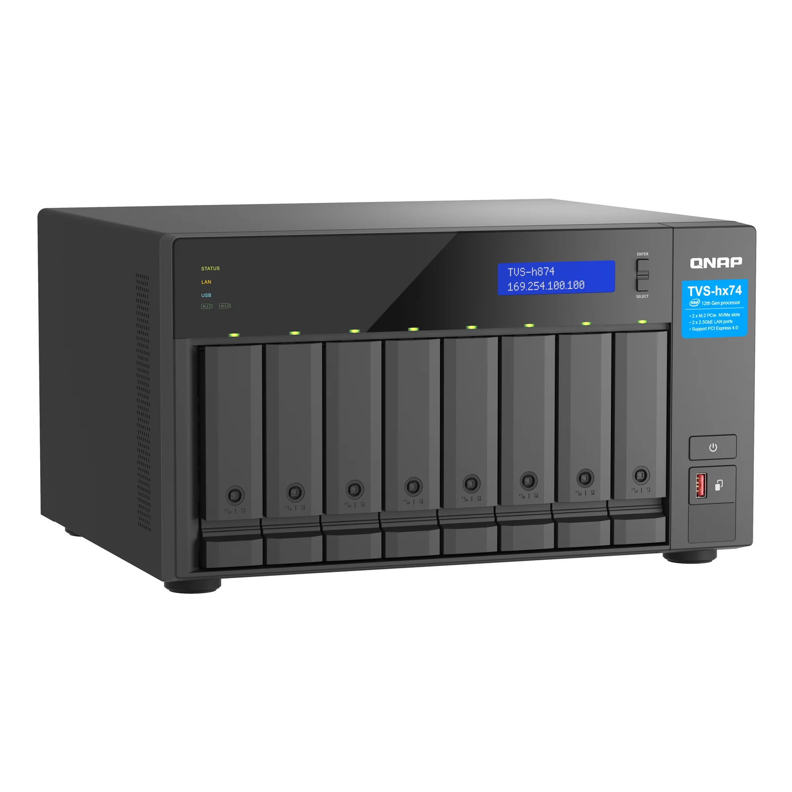 QNAP TVS-h874 NAS Tower Intel® Core™ i5 i5-12400 32 Go DDR4 0 To QuTS hero Noir