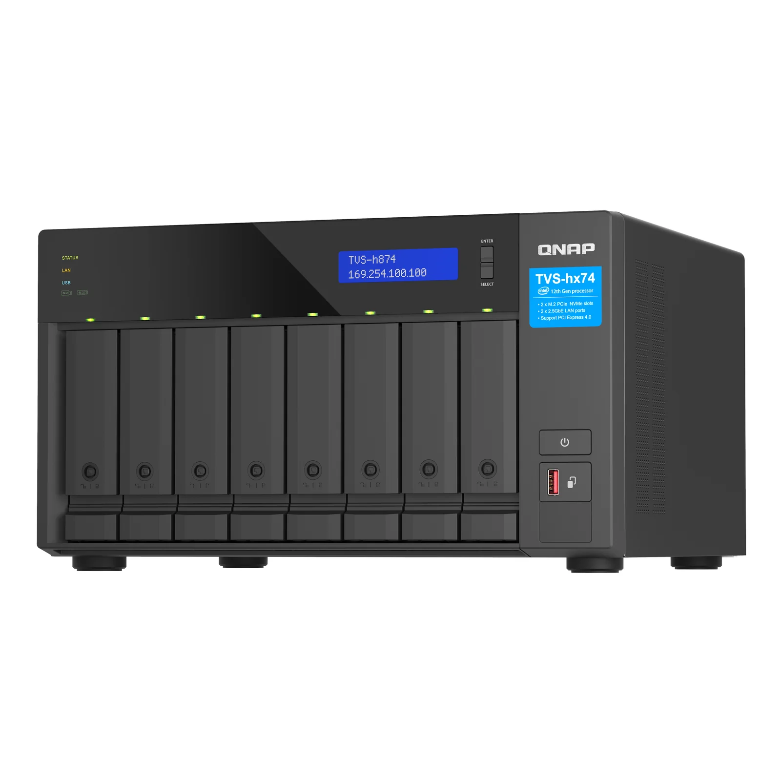 QNAP TVS-h874 NAS Tower Intel® Core™ i5 i5-12400 32 Go DDR4 0 To QuTS hero Noir