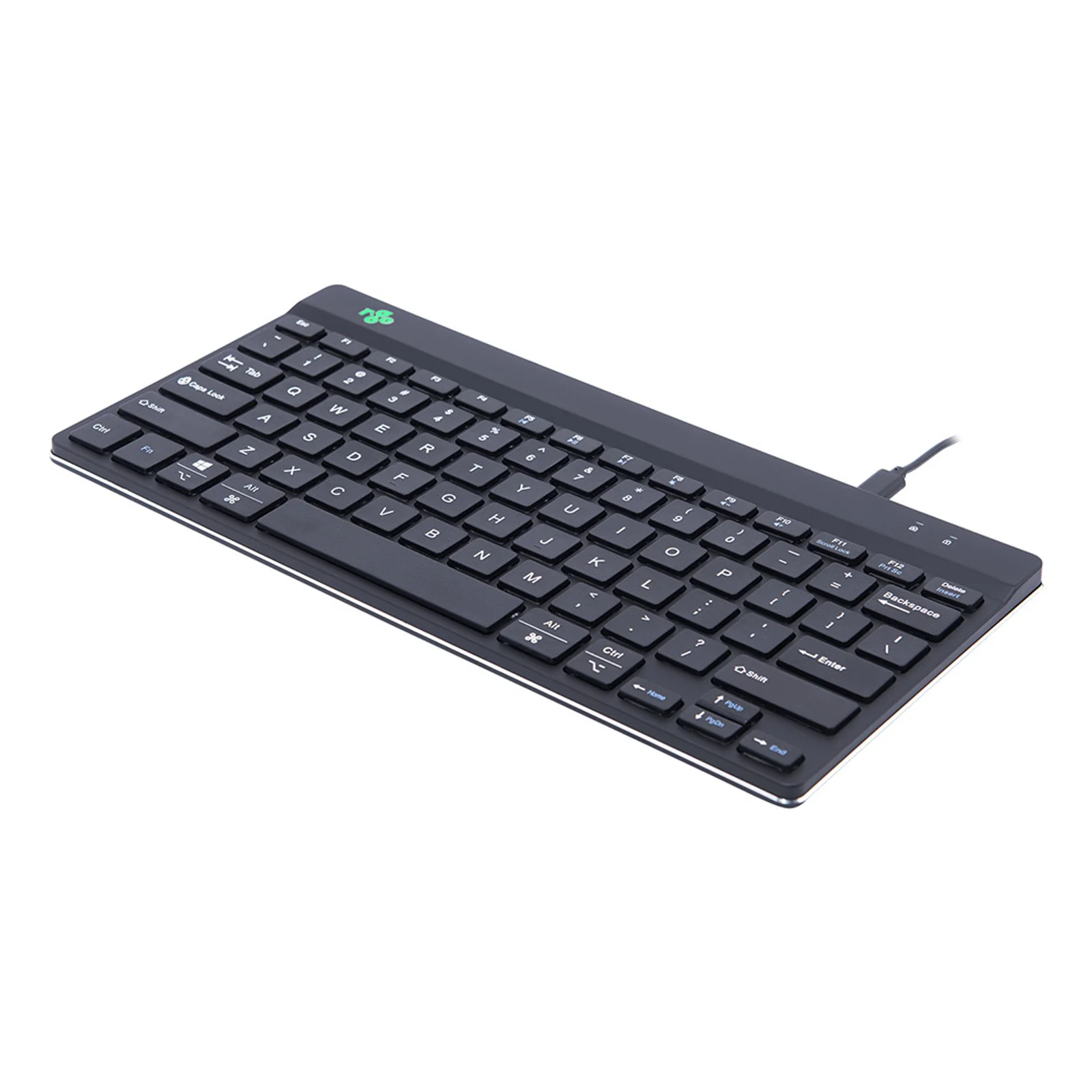 Clavier compact noir R-Go Compact Break, vue du dessus sur fond sombre
