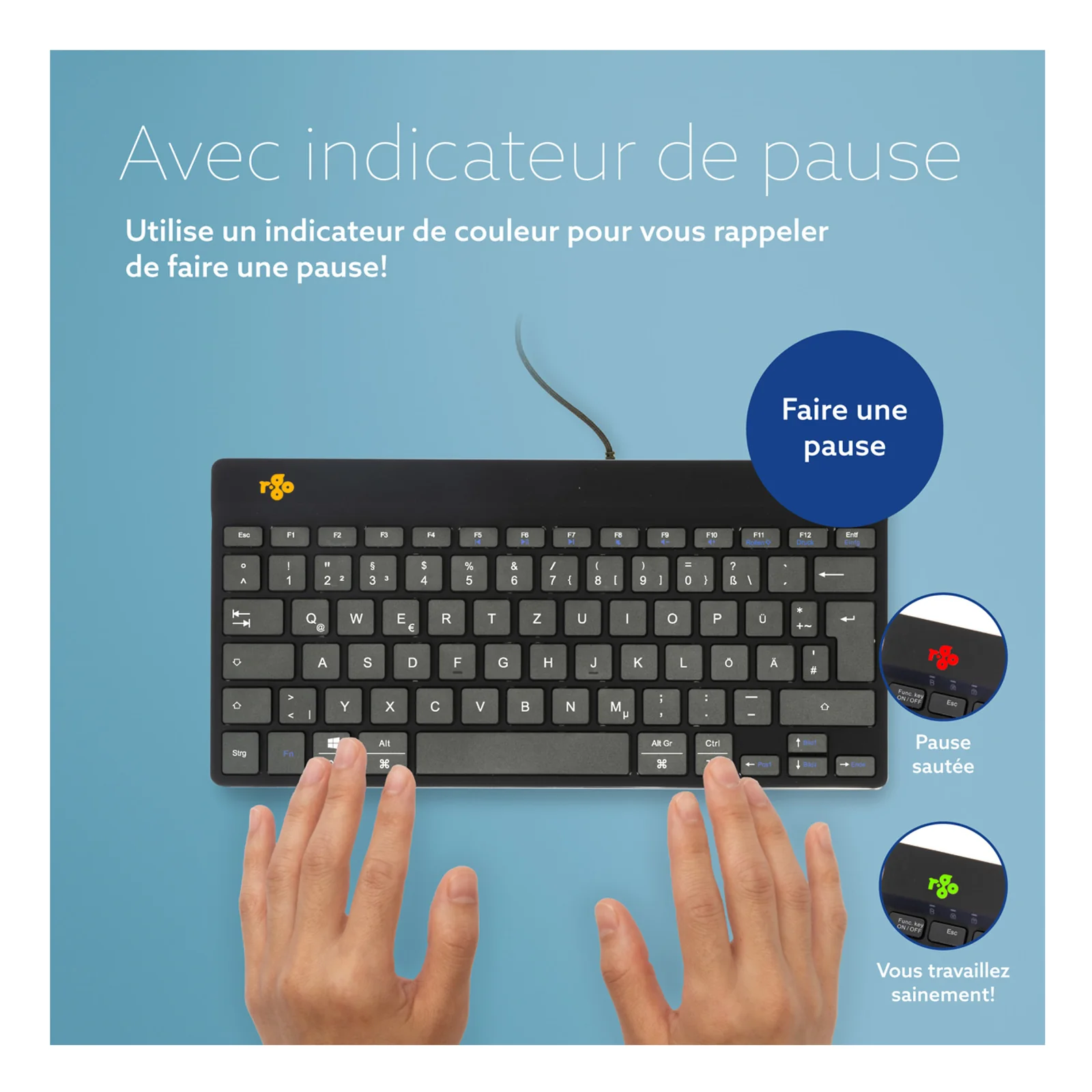 Clavier compact avec indicateur LED de pause tricolore, icônes feu de signalisation