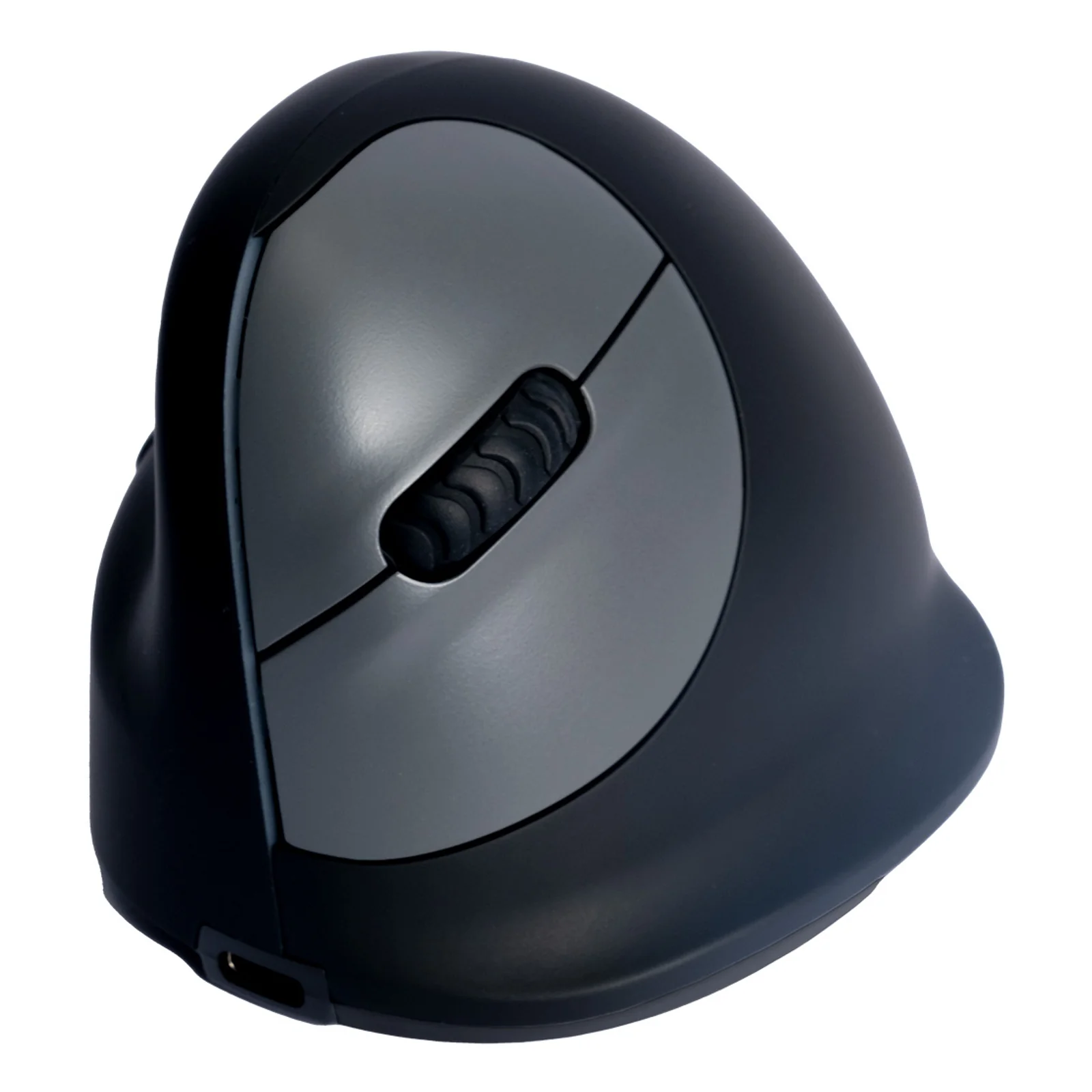 Vue trois-quarts, souris ergonomique verticale R-Go HE Break noire et grise
